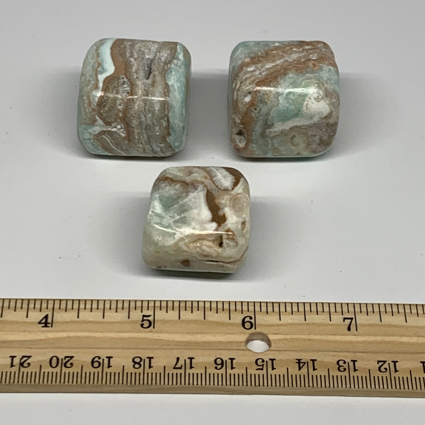 133.5g, 1.1"-1.2", 3pcs, Blue Aragonite Tumbled Stones @Afghanistan, B26971