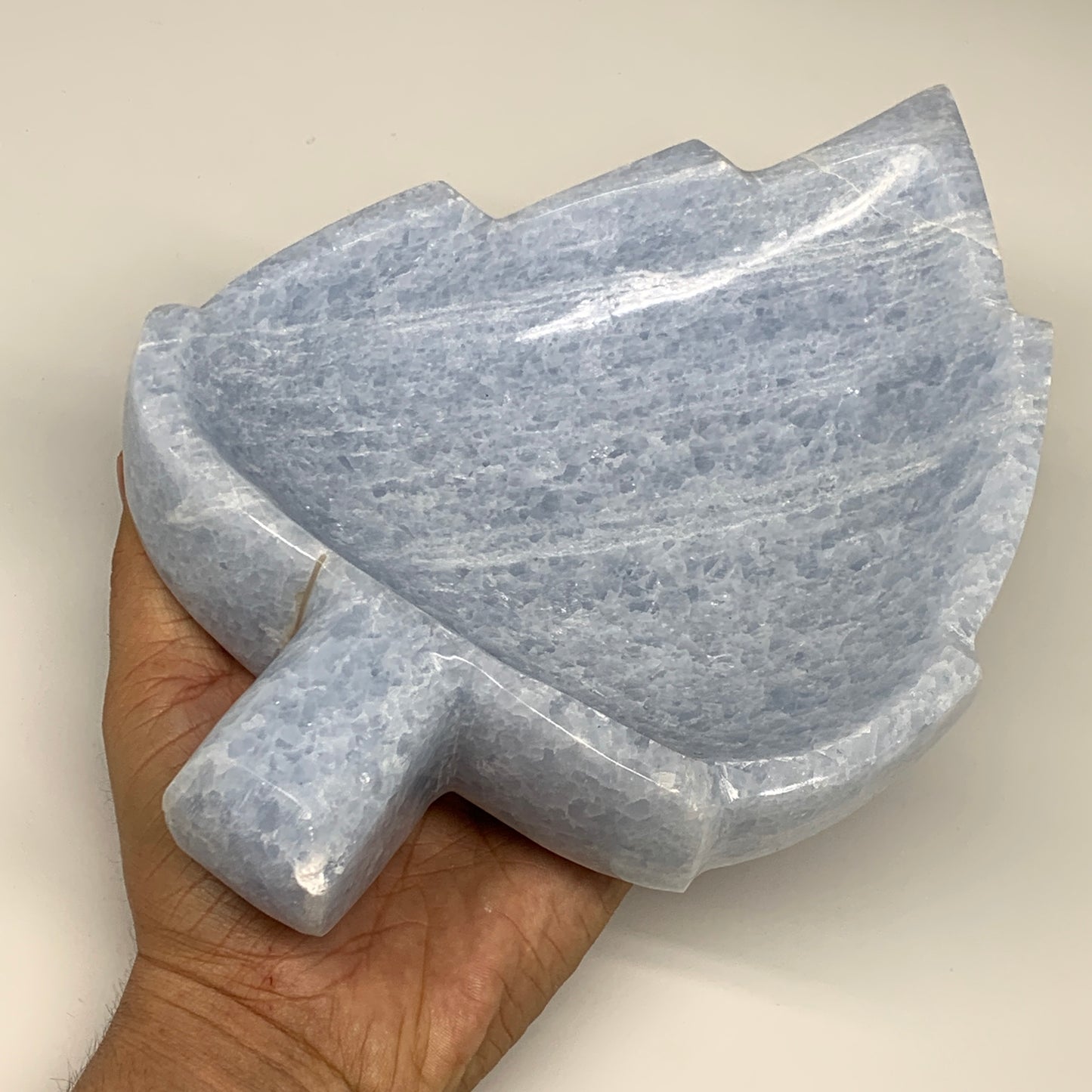 1482g, 9.25"x6"x1.9" Natural Blue Calcite Bowl Leaf Gemstones Ashtray, B6367