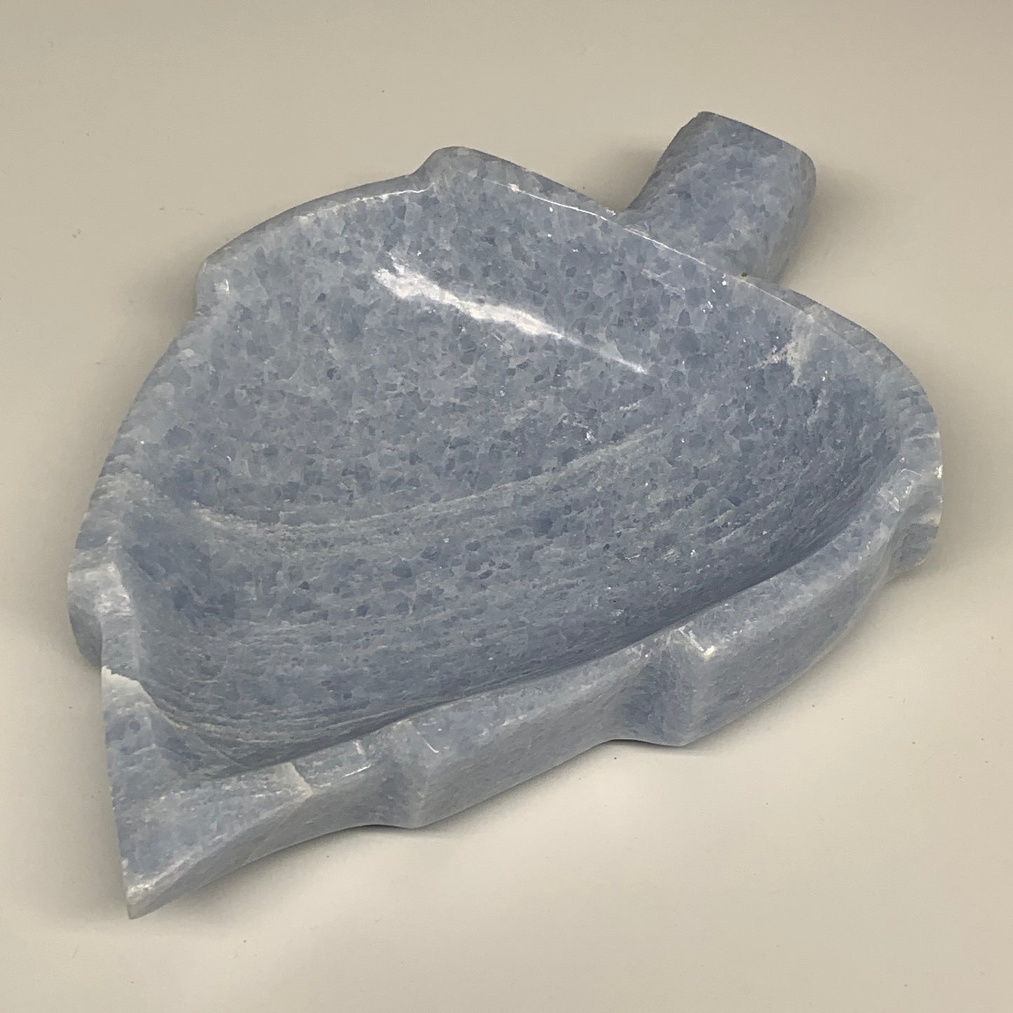 1482g, 9.25"x6"x1.9" Natural Blue Calcite Bowl Leaf Gemstones Ashtray, B6367