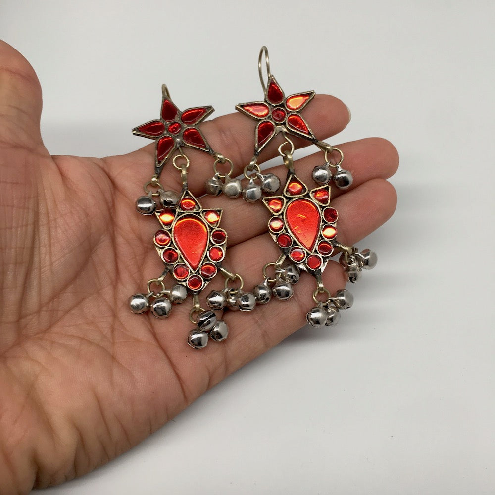 Kuchi Earring Afghan Tribal Fashion Red Glass Jingle Bells Star Earring KE208 - watangem.com