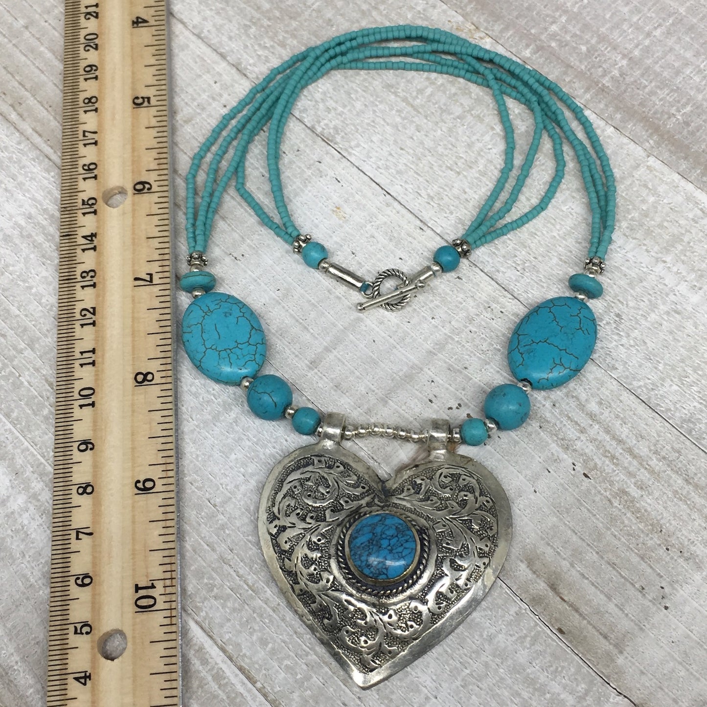 1pc,Turkmen Necklace Pendant Statement Tribal Turquoise Inlay Beaded,20-21",BN13