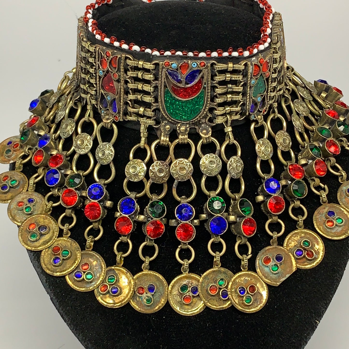 310g, 12.25"x4.75"Kuchi Choker Necklace Multi-Color Tribal Gypsy Bohemian,B14118