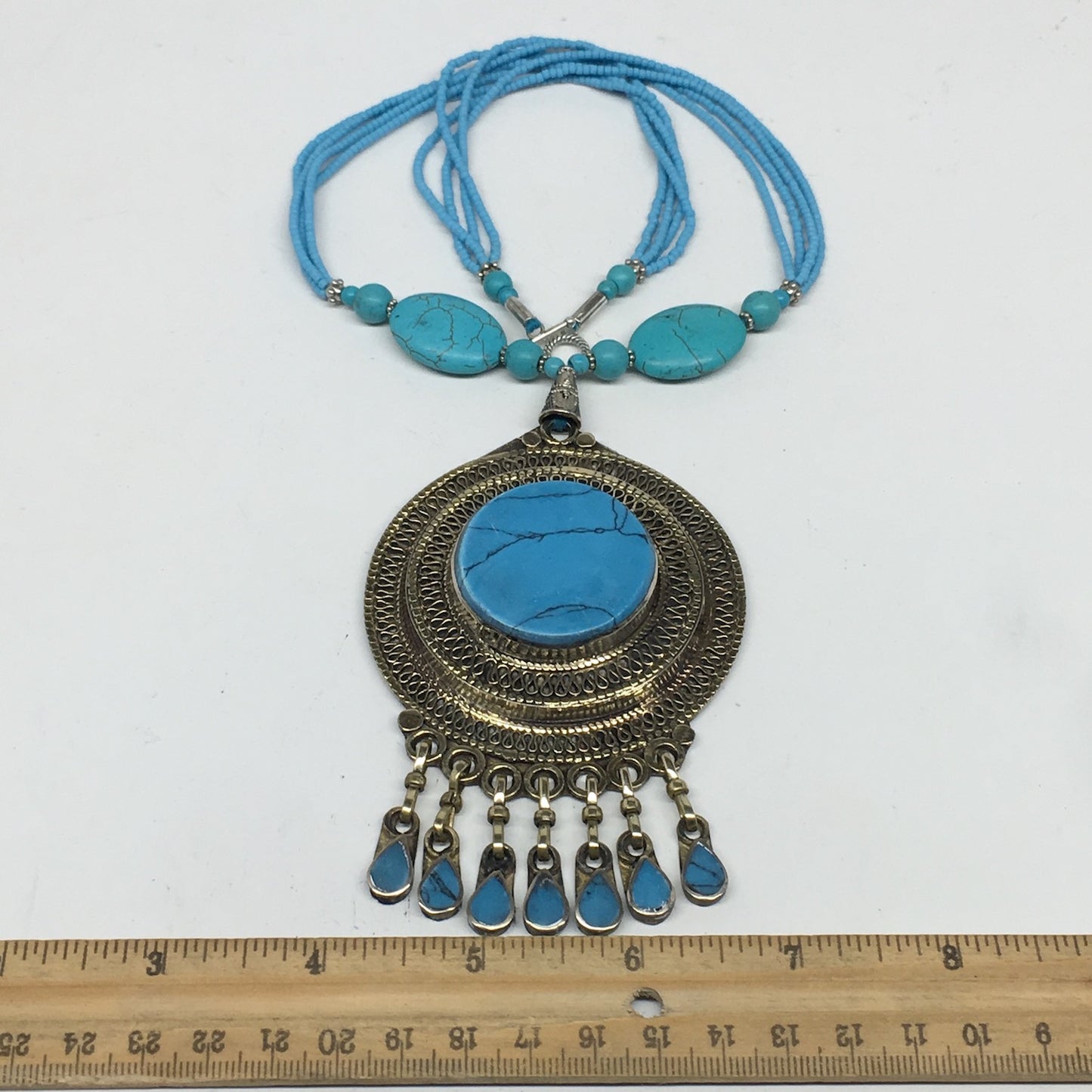 Turkmen Necklace Antique Afghan Tribal Turquoise Inlay Beaded ATS Necklace VS95