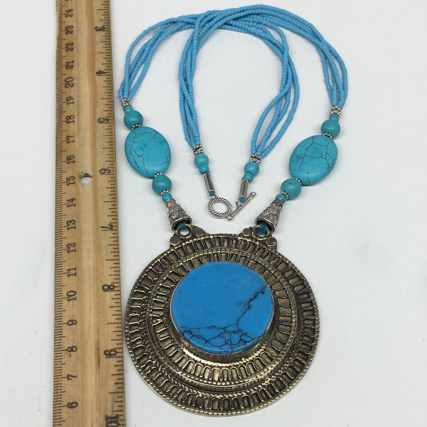 Turkmen Necklace Antique Afghan Tribal Turquoise Inlay Beaded ATS Necklace VS97