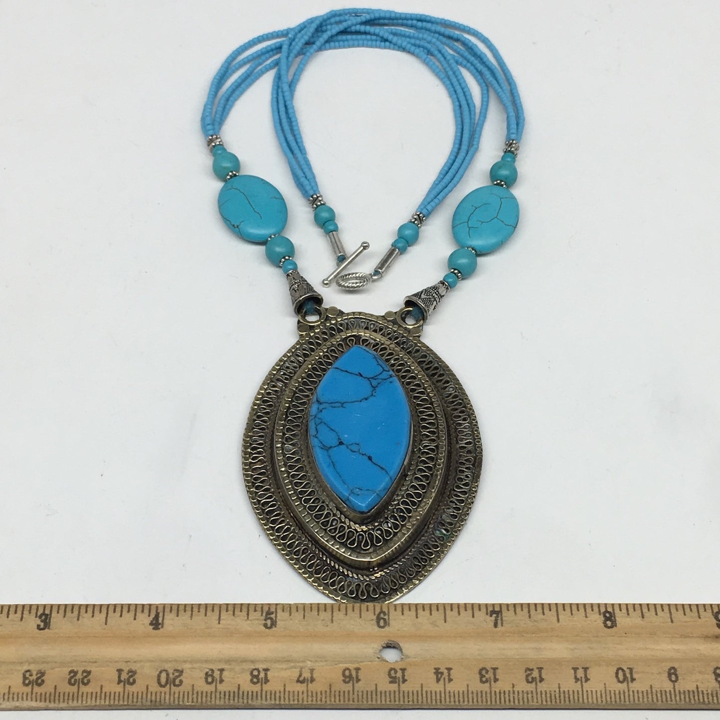 Turkmen Necklace Antique Afghan Tribal Turquoise Inlay Beaded ATS Necklace VS99