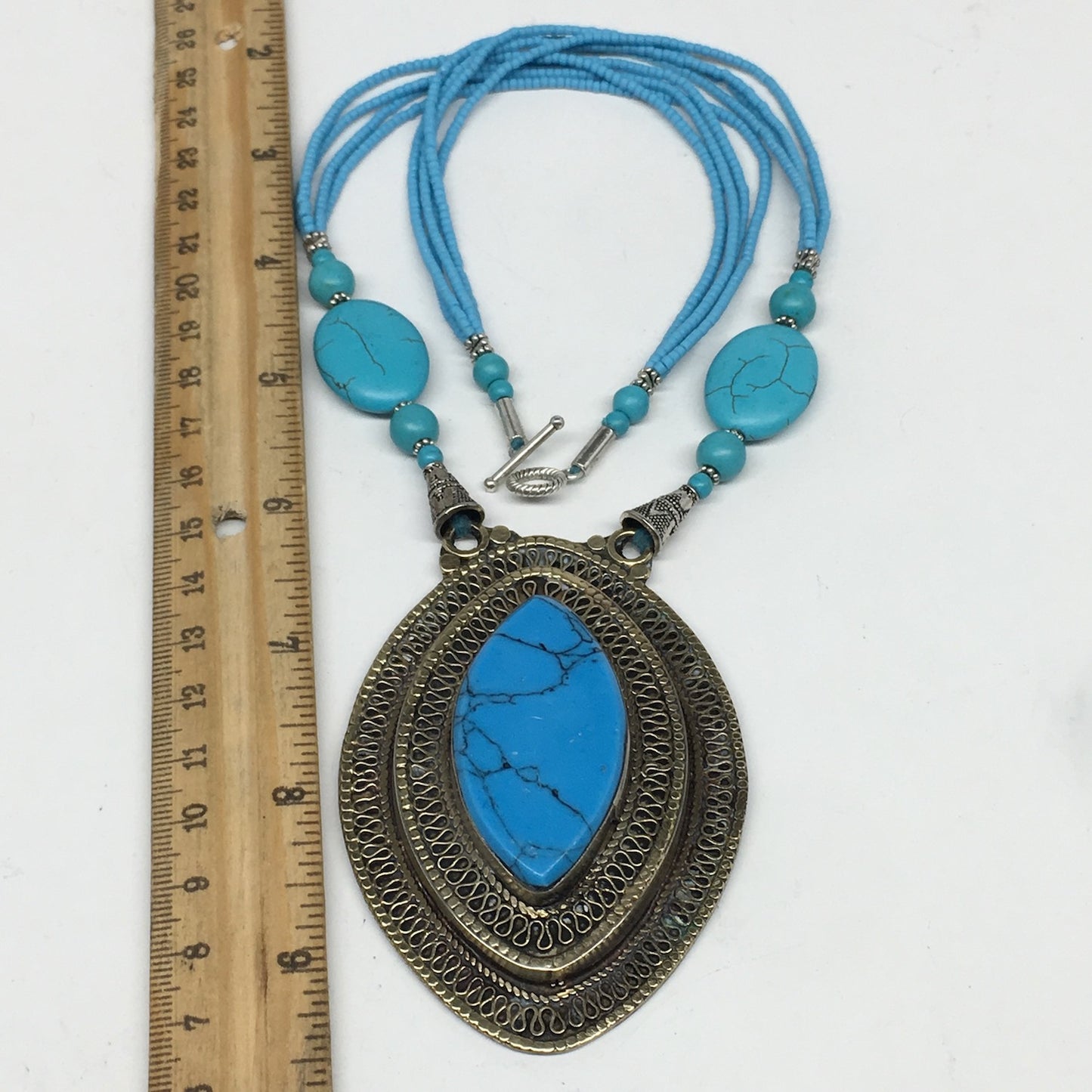 Turkmen Necklace Antique Afghan Tribal Turquoise Inlay Beaded ATS Necklace VS99