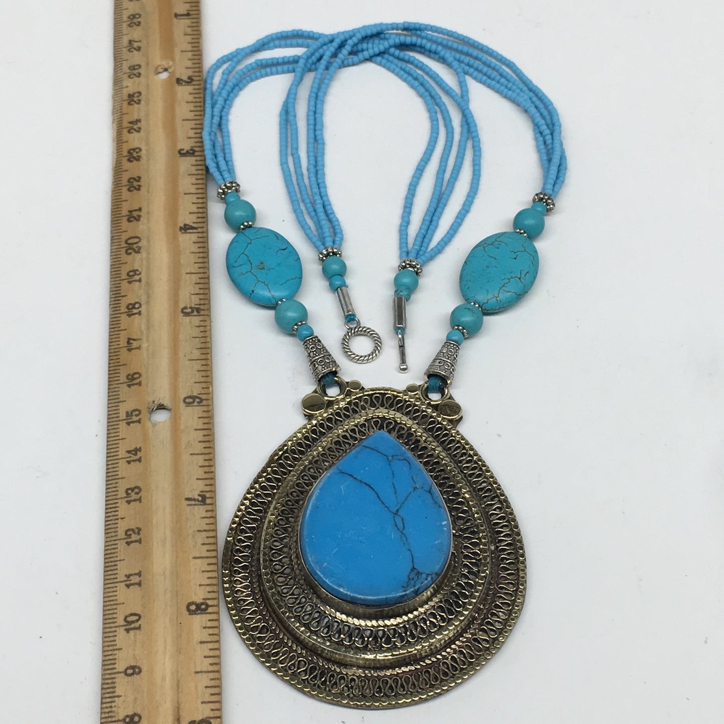 Turkmen Necklace Antique Afghan Tribal Turquoise Inlay Beaded ATS Necklace VS100