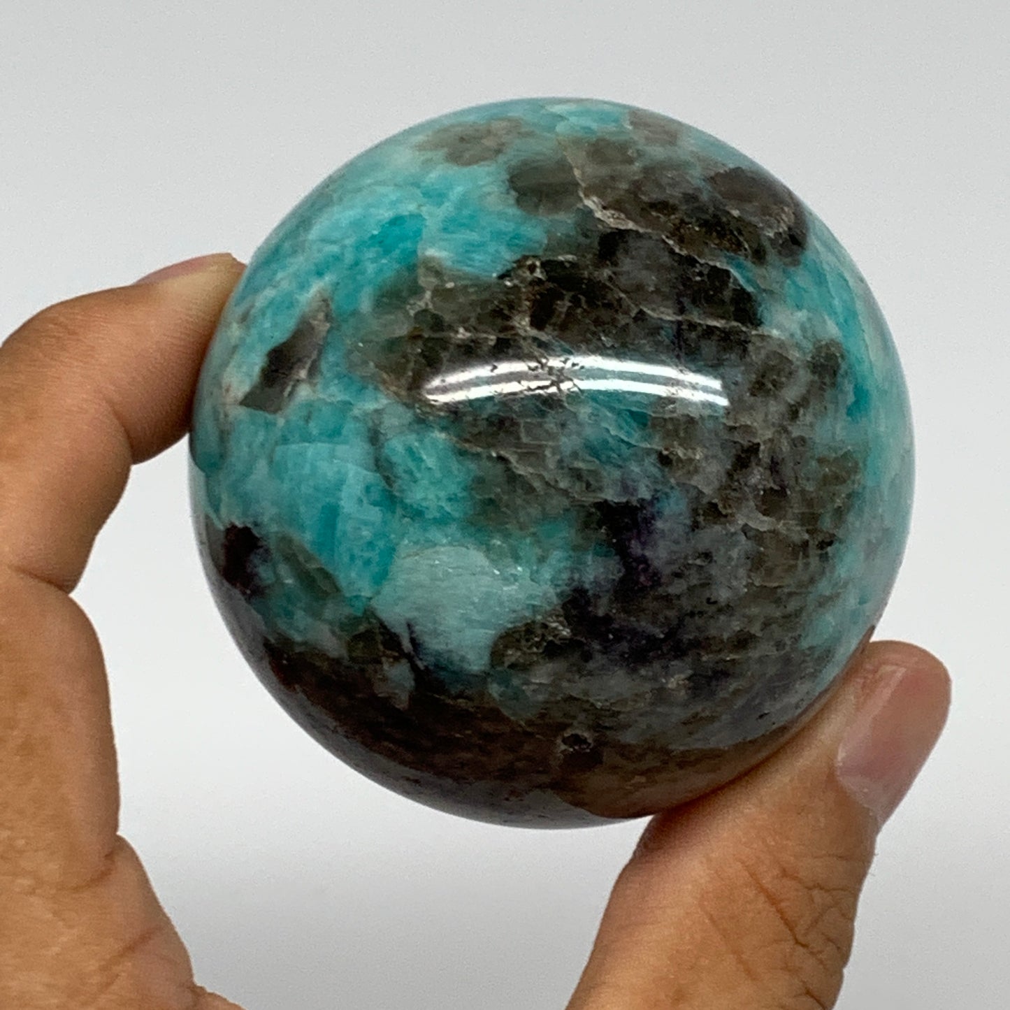 287g, 2.3" Amazonite Smoky Quartz Sphere Ball Gemstone from Madagascar,B14585