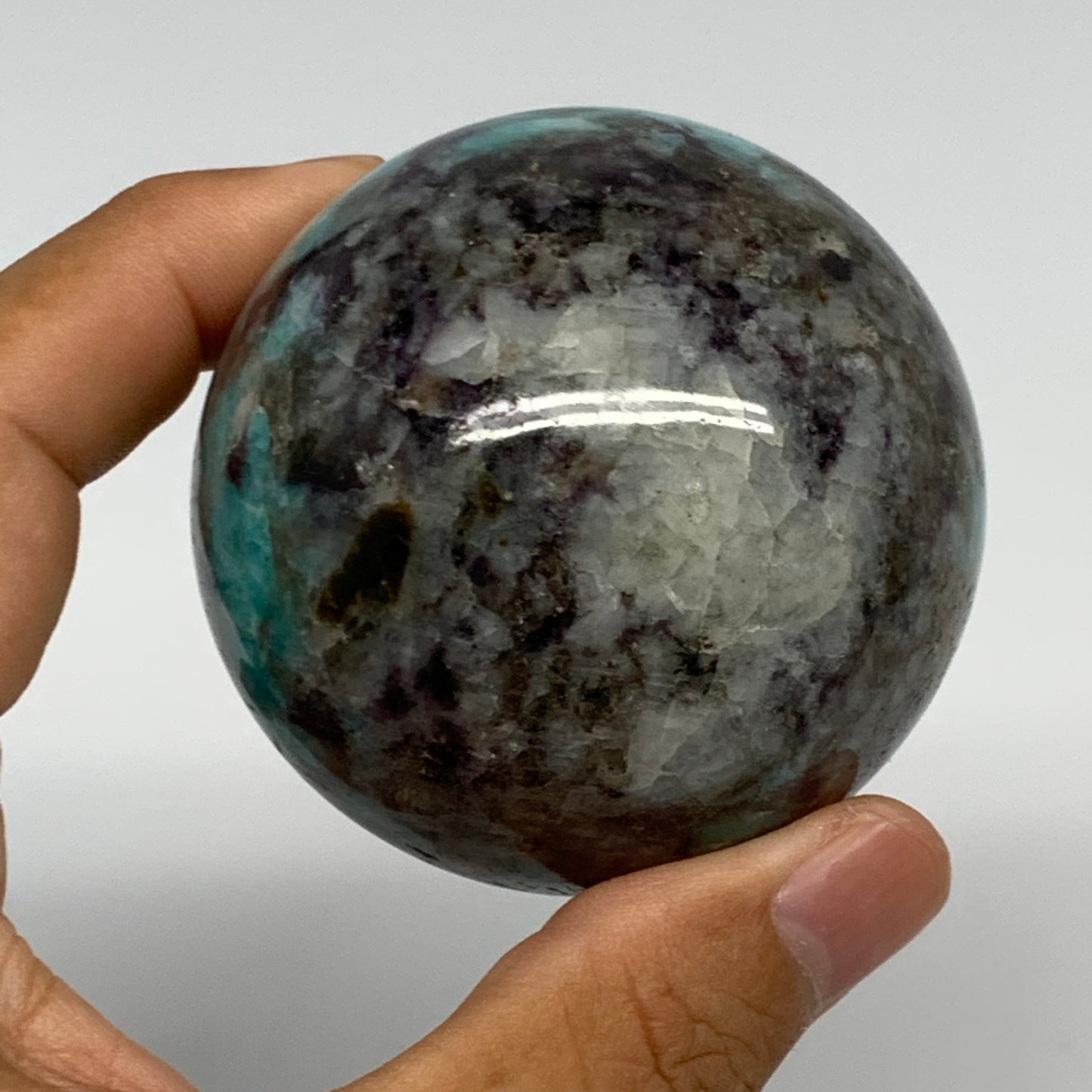 287g, 2.3" Amazonite Smoky Quartz Sphere Ball Gemstone from Madagascar,B14585