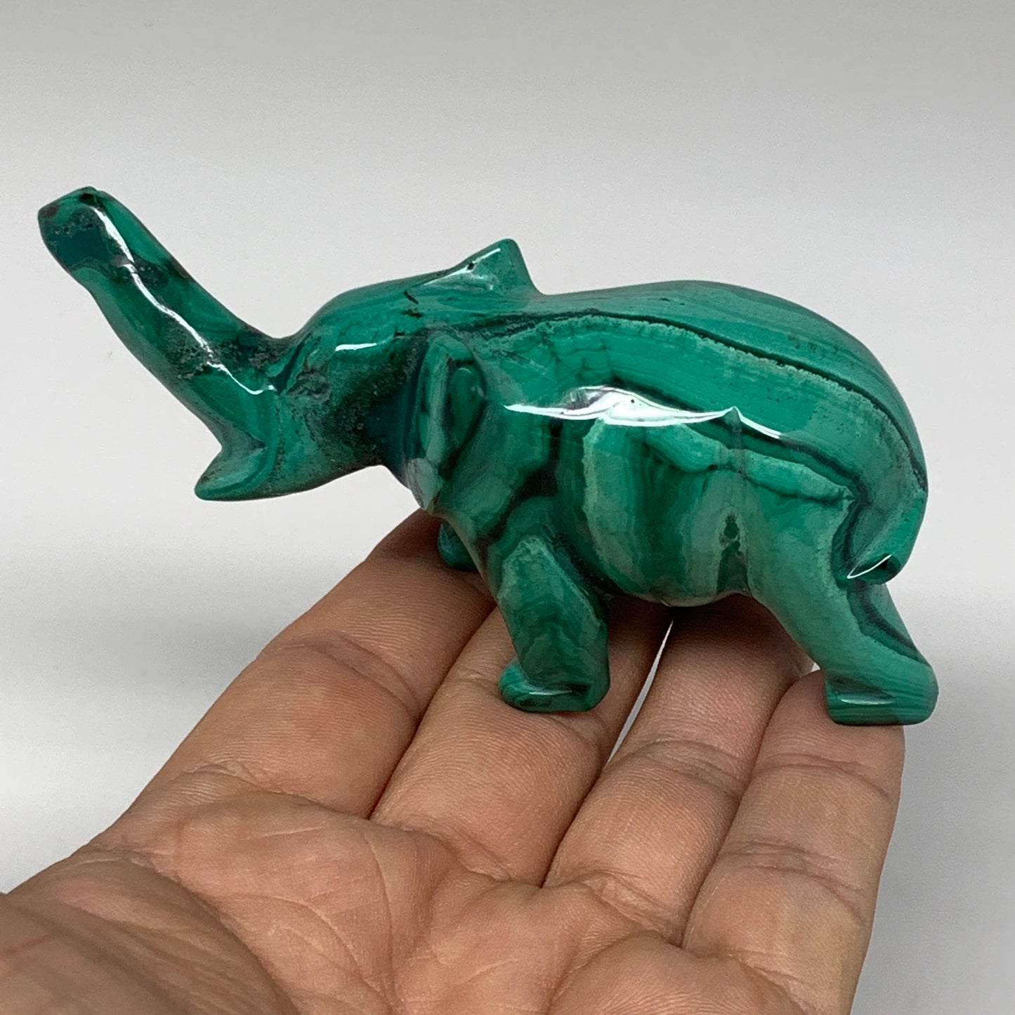 142.3g, 4.1"x1.1"x2.1" Natural Solid Malachite Elephant Figurine @Congo, B7265