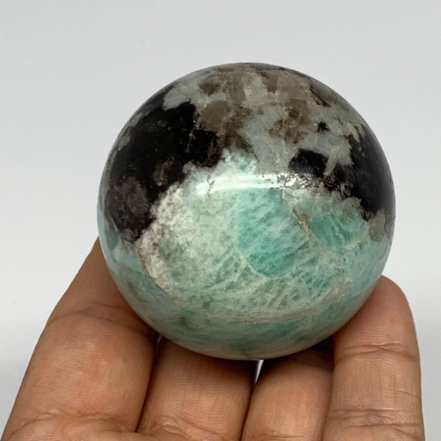 183.8g, 2" Amazonite Smoky Quartz Sphere Ball Gemstone from Madagascar,B15856