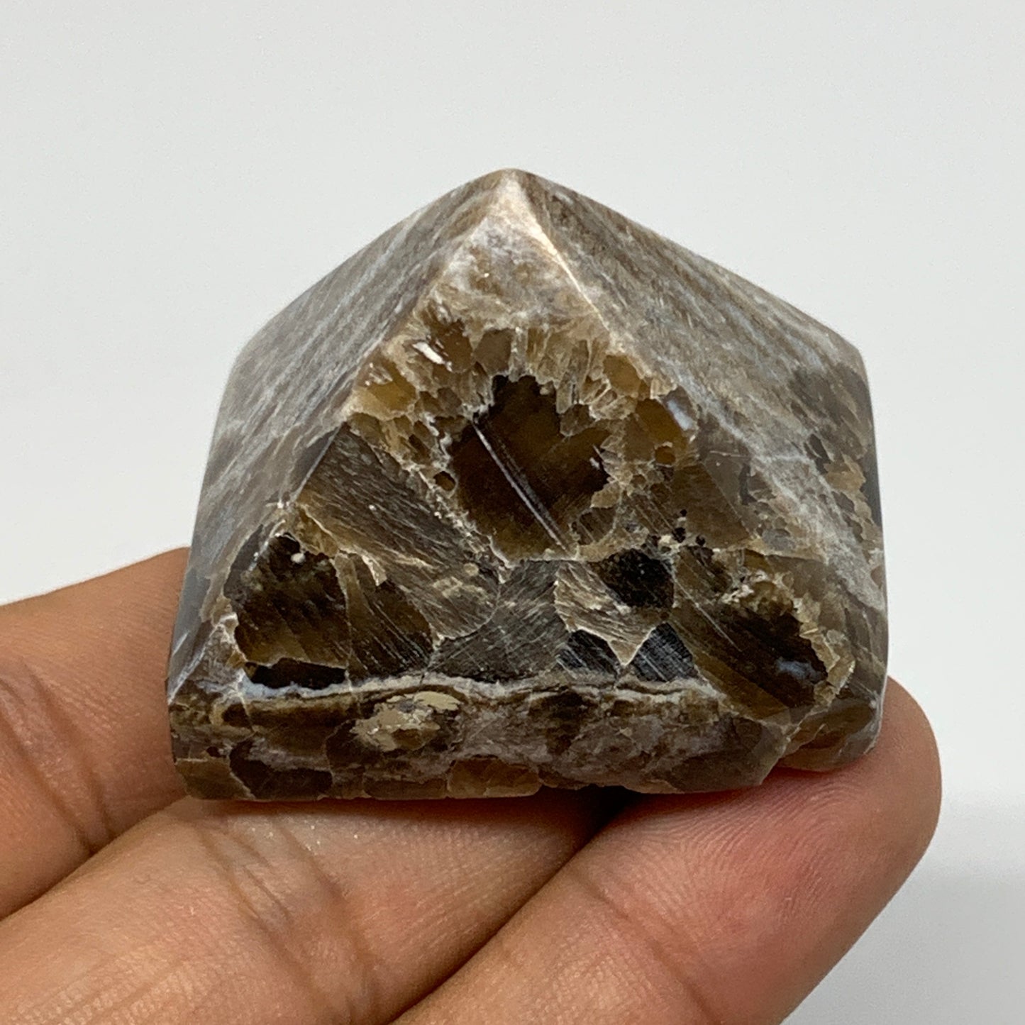 61.1g, 1.3"x1.7"x1.5" Chocolate/Gray Onyx Pyramid Gemstone @Morocco, B18954
