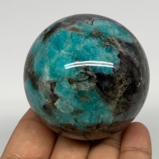 284.6g, 2.3" Amazonite Smoky Quartz Sphere Ball Gemstone from Madagascar,B15857