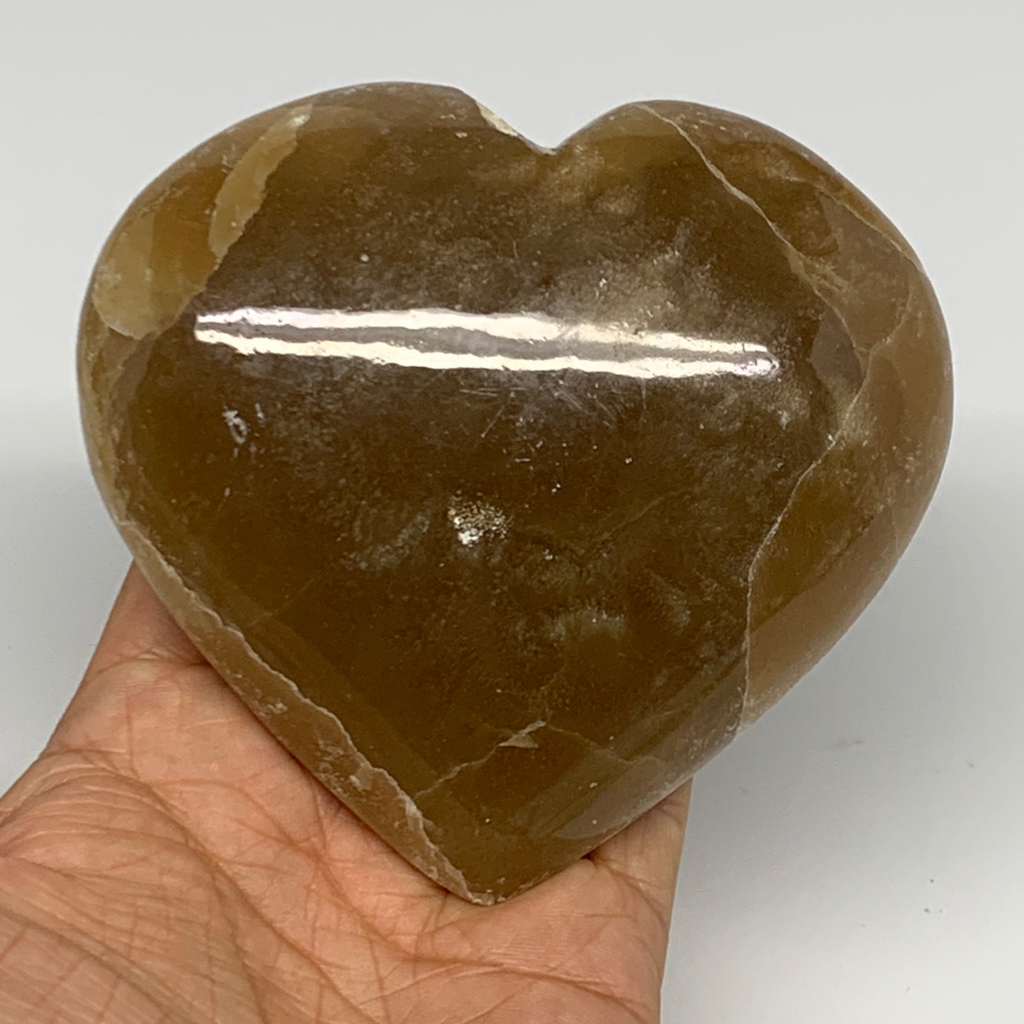 528g, 3.8"x4.1"x1.7" Honey Calcite Heart Gemstones, Collectible @Pakistan,B27011