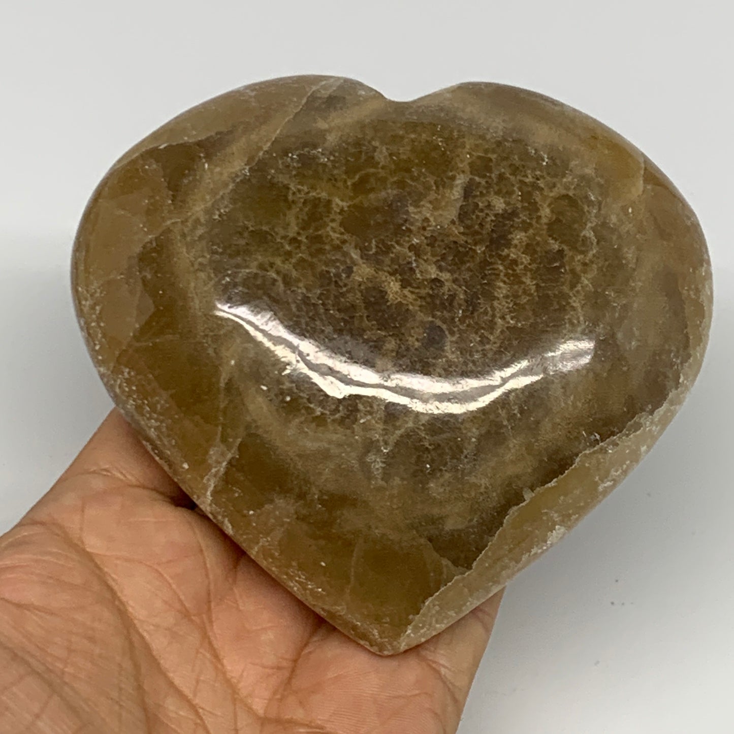 528g, 3.8"x4.1"x1.7" Honey Calcite Heart Gemstones, Collectible @Pakistan,B27011