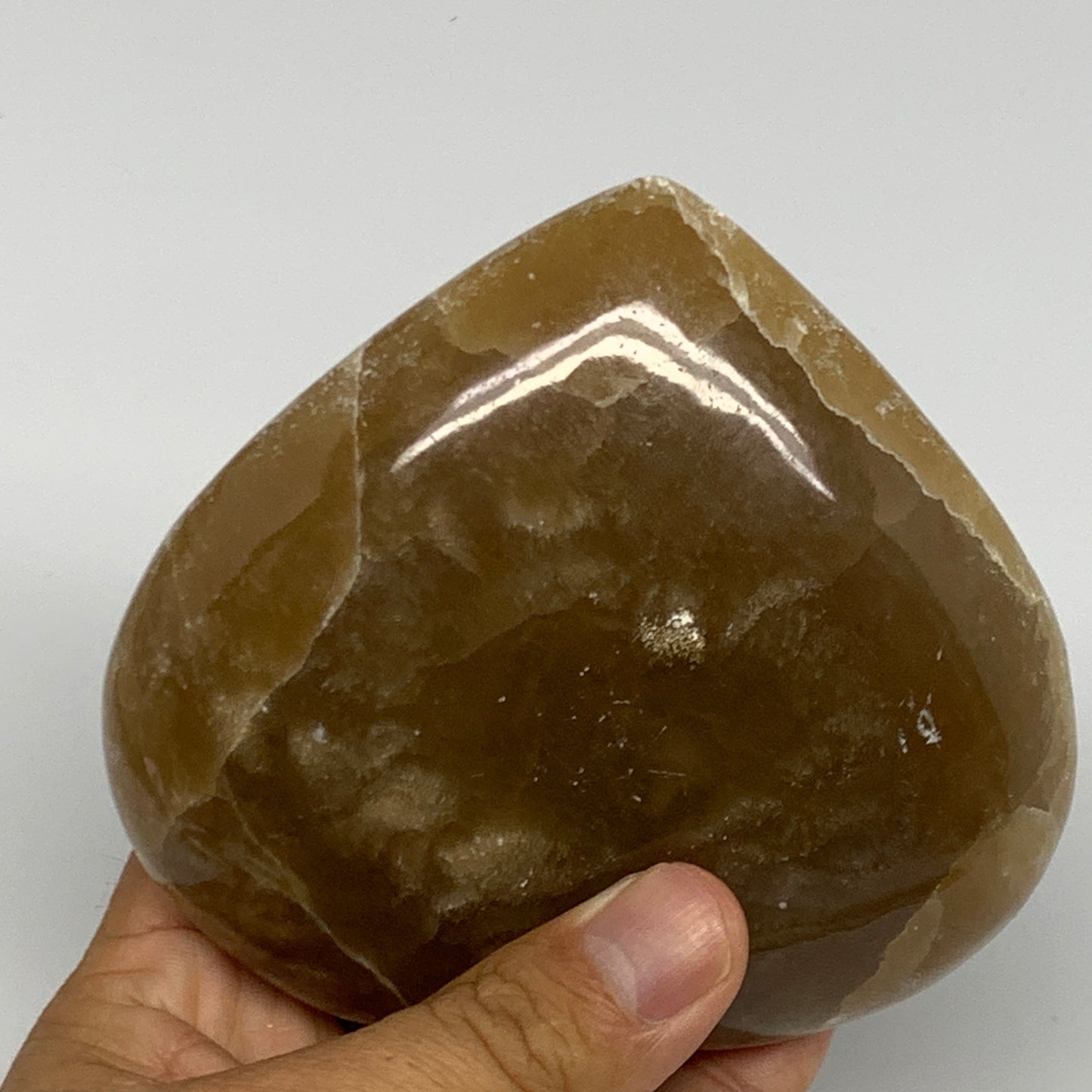 528g, 3.8"x4.1"x1.7" Honey Calcite Heart Gemstones, Collectible @Pakistan,B27011