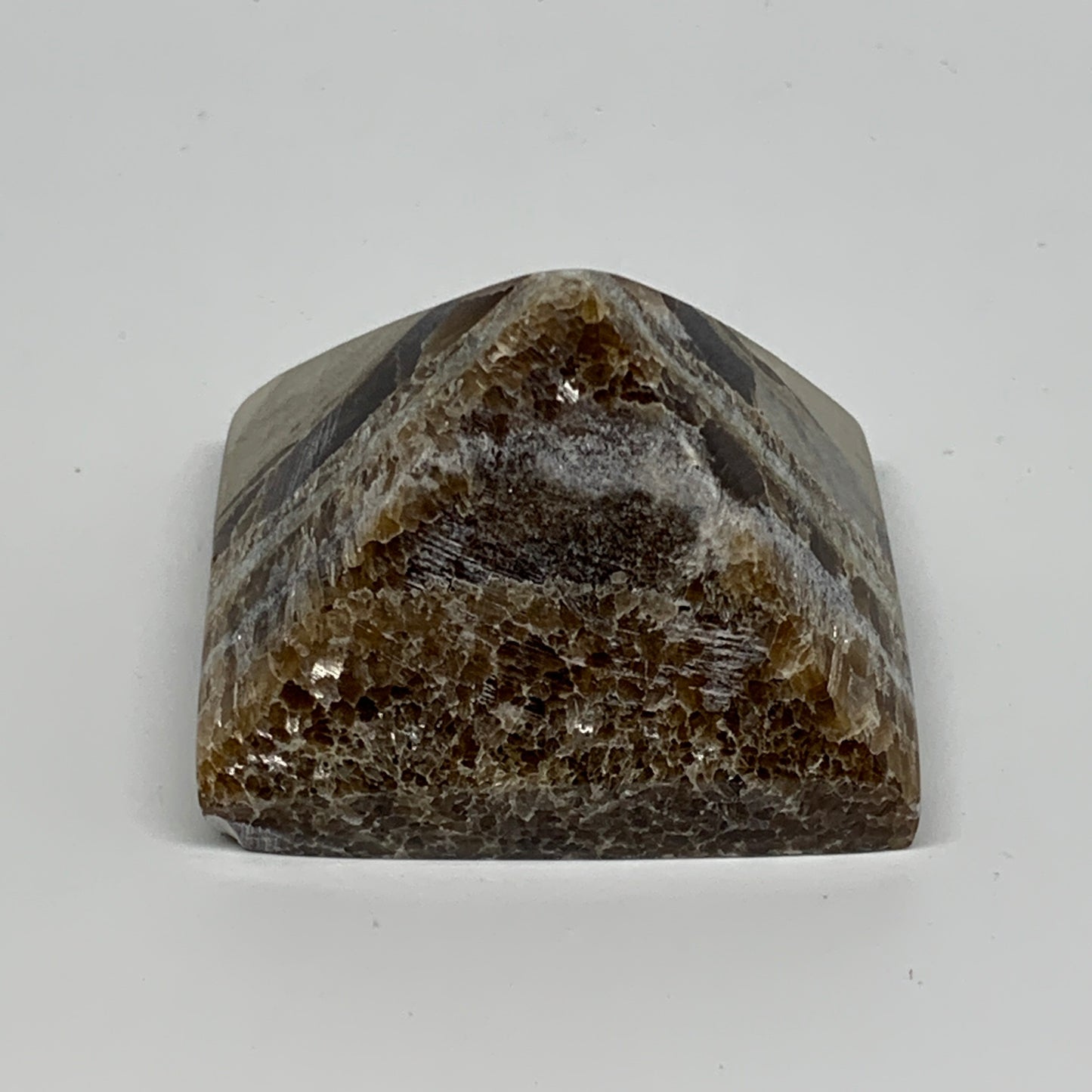 68.6g, 1.3"x1.8"x1.6" Chocolate/Gray Onyx Pyramid Gemstone @Morocco, B18957