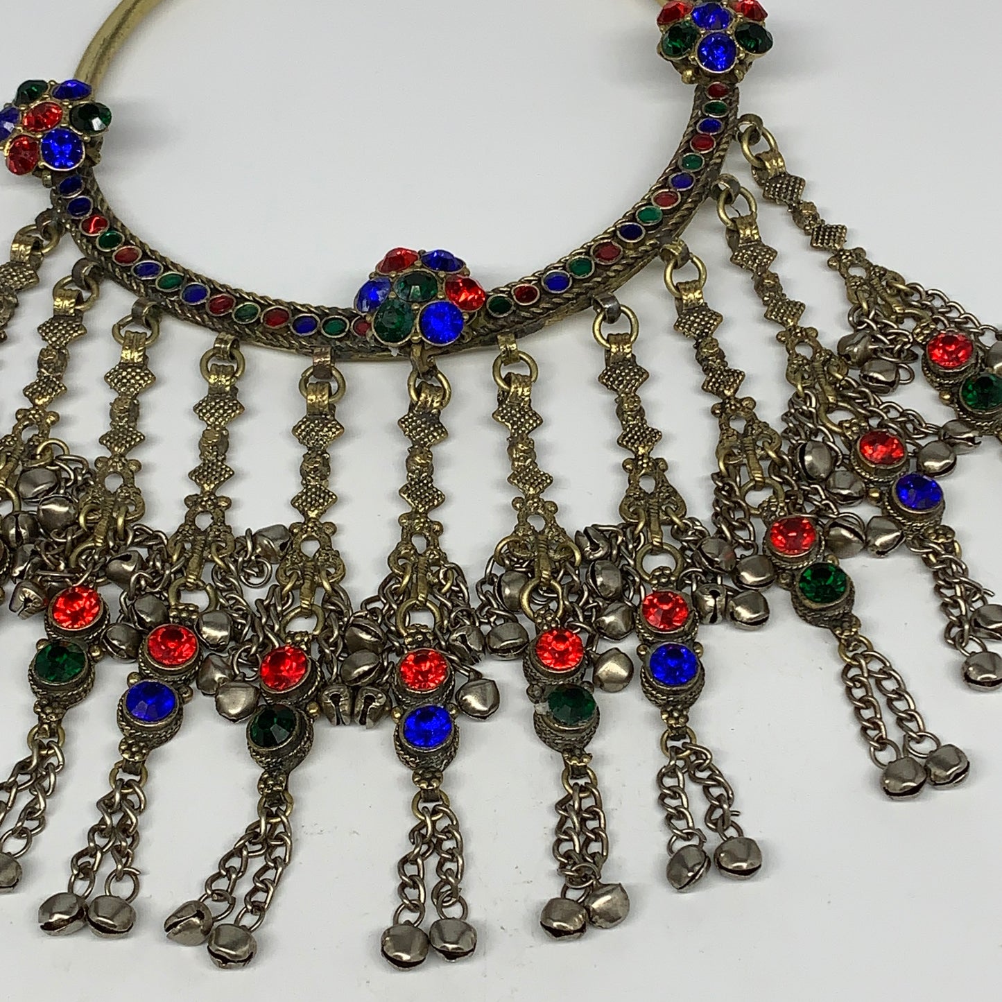 345g, 11"x5"Kuchi Turkmen Choker Necklace Multi-Color Tribal Gypsy Beho,B14136