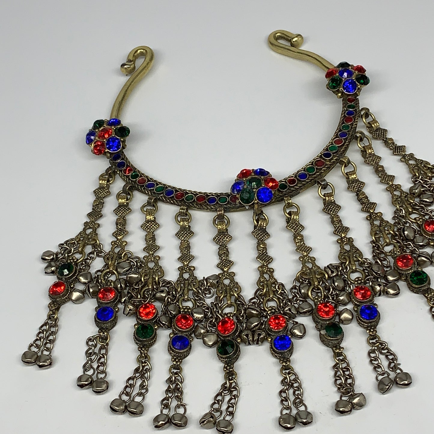 345g, 11"x5"Kuchi Turkmen Choker Necklace Multi-Color Tribal Gypsy Beho,B14136