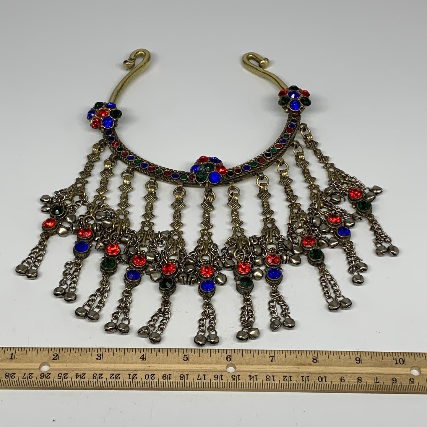 345g, 11"x5"Kuchi Turkmen Choker Necklace Multi-Color Tribal Gypsy Beho,B14136