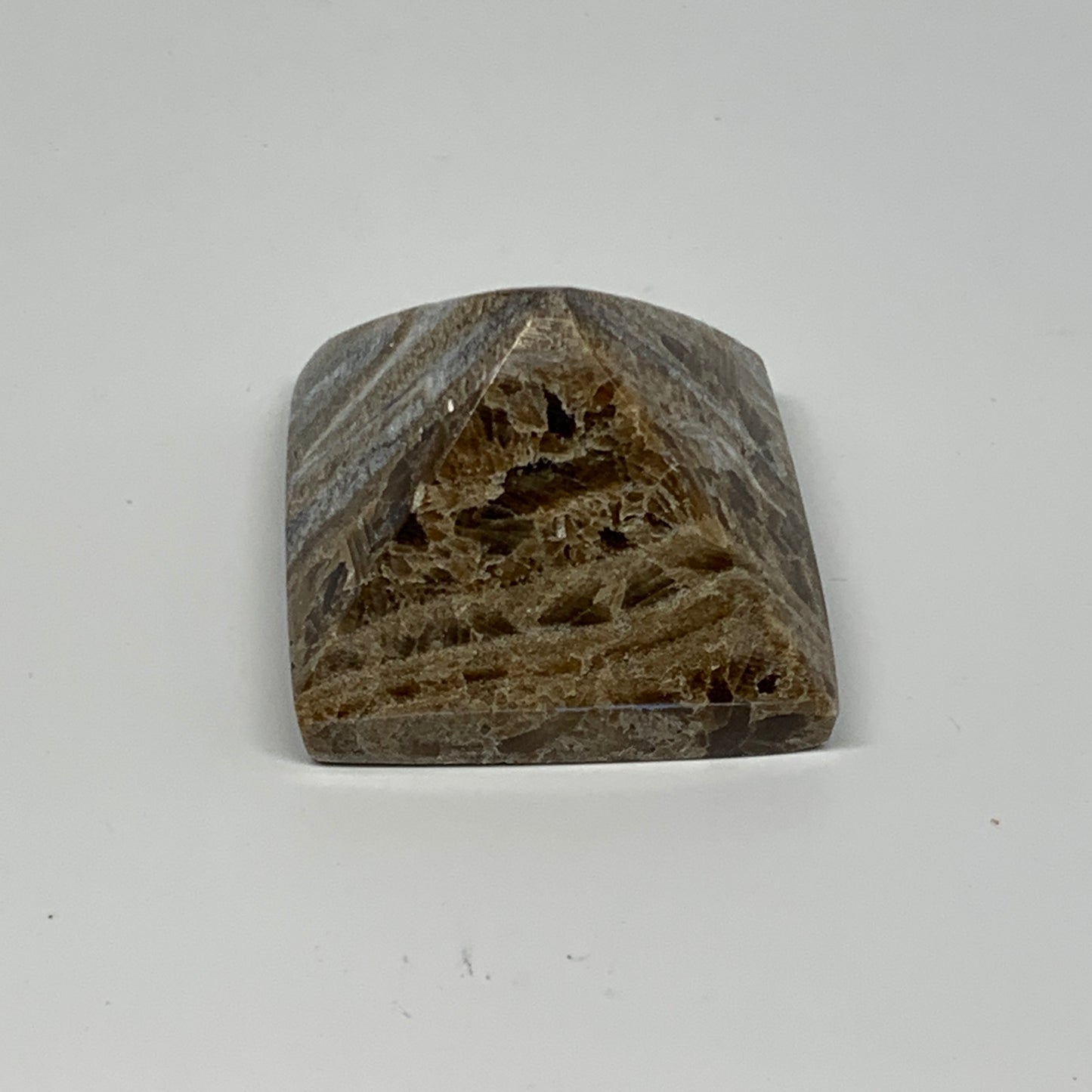 50.5g, 1.1"x1.5"x1.6" Chocolate/Gray Onyx Pyramid Gemstone @Morocco, B18964