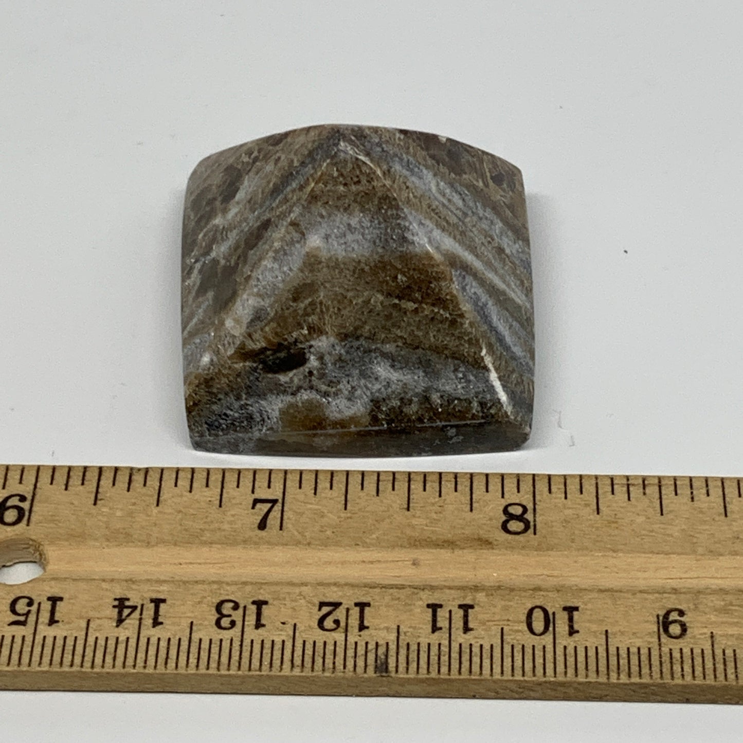 50.5g, 1.1"x1.5"x1.6" Chocolate/Gray Onyx Pyramid Gemstone @Morocco, B18964