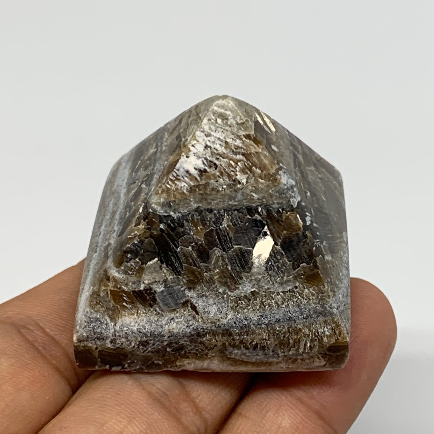 61.3g, 1.3"x1.5"x1.6" Chocolate/Gray Onyx Pyramid Gemstone @Morocco, B18966