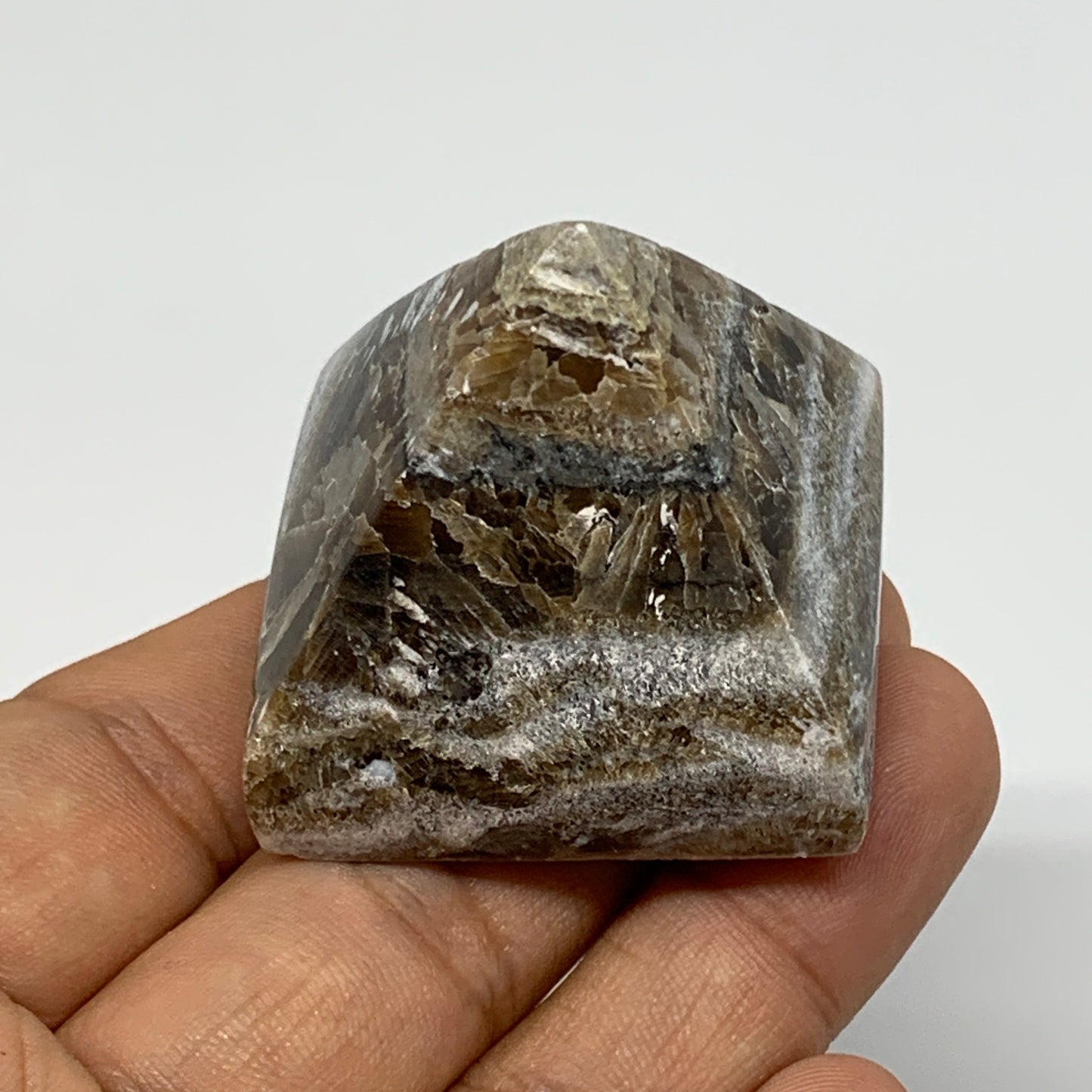 61.3g, 1.3"x1.5"x1.6" Chocolate/Gray Onyx Pyramid Gemstone @Morocco, B18966