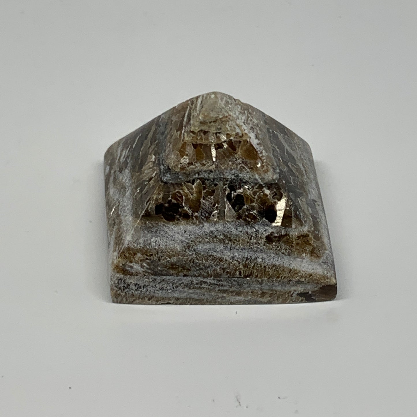 61.3g, 1.3"x1.5"x1.6" Chocolate/Gray Onyx Pyramid Gemstone @Morocco, B18966