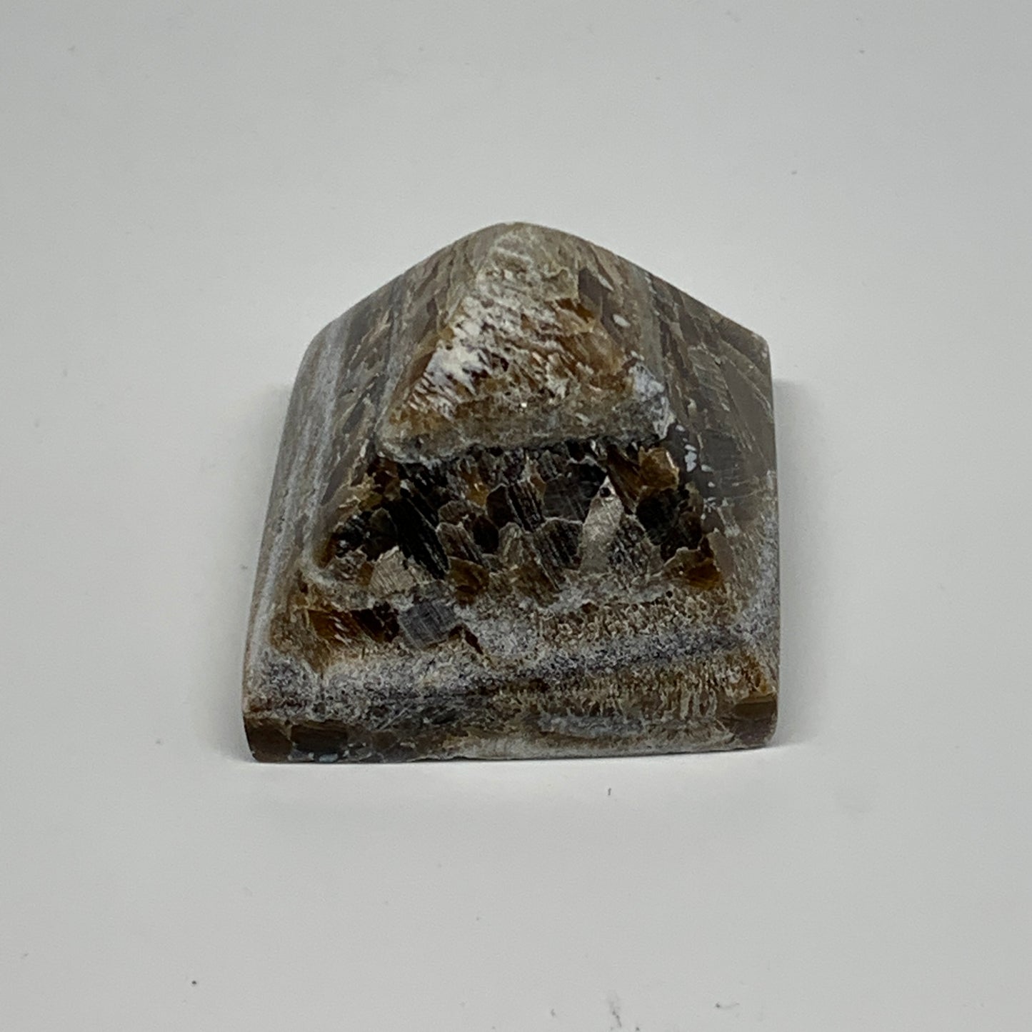 61.3g, 1.3"x1.5"x1.6" Chocolate/Gray Onyx Pyramid Gemstone @Morocco, B18966