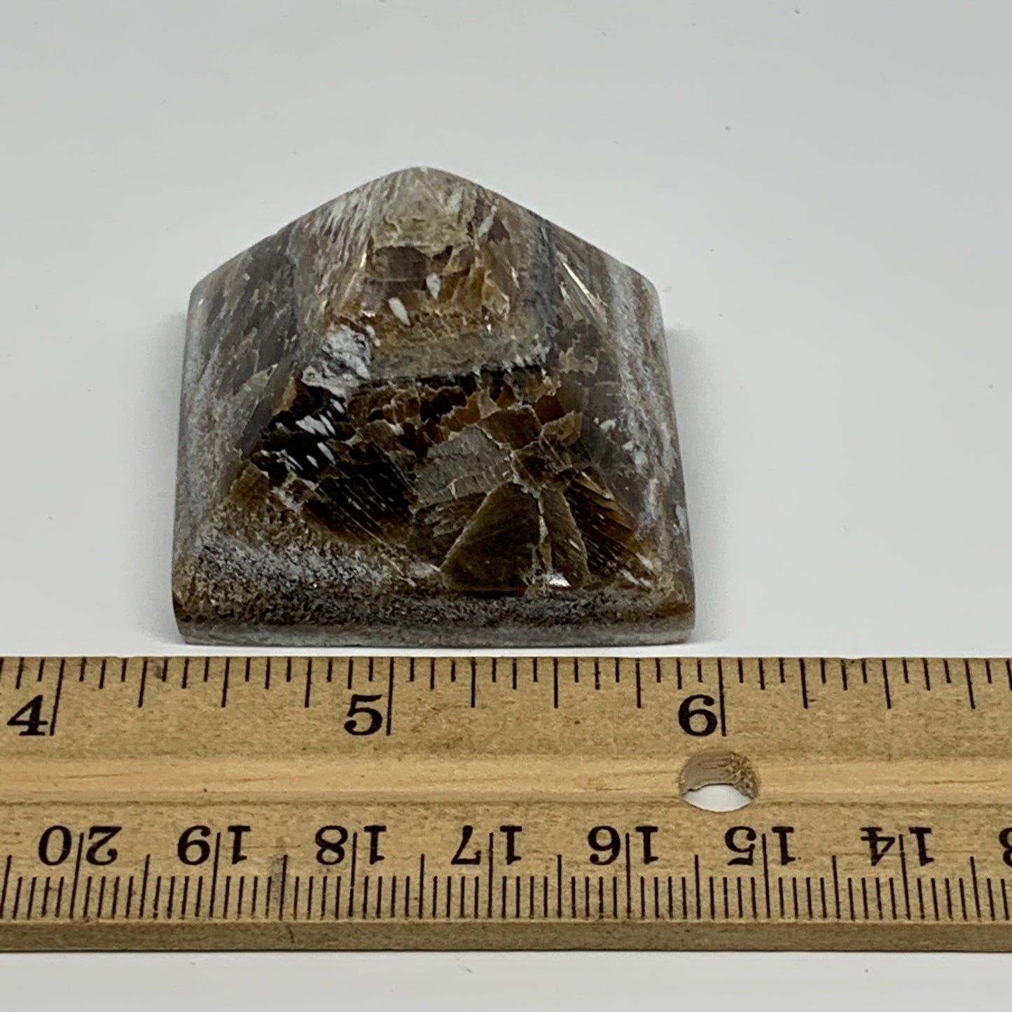 61.3g, 1.3"x1.5"x1.6" Chocolate/Gray Onyx Pyramid Gemstone @Morocco, B18966