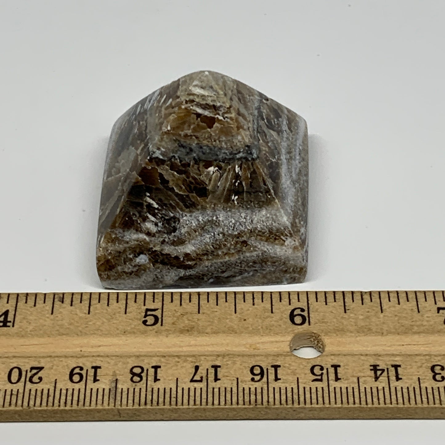 61.3g, 1.3"x1.5"x1.6" Chocolate/Gray Onyx Pyramid Gemstone @Morocco, B18966