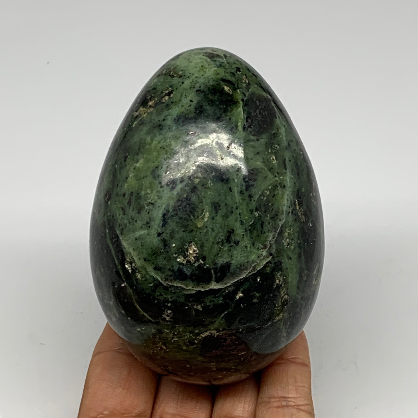 573g, 3.8"x2.7" Natural Green Nephrite Jade Egg Gemstone, @Pakistan, B25366