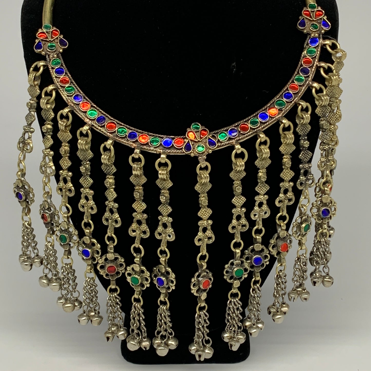 310g, 11"x5.75"Kuchi Turkmen Choker Necklace Multi-Color Tribal Gypsy Beho,B1414