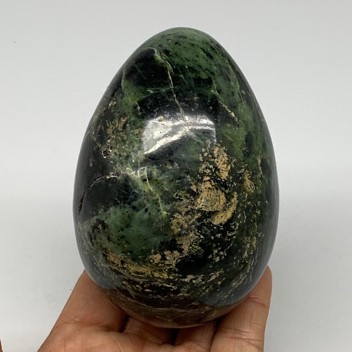 573g, 3.8"x2.7" Natural Green Nephrite Jade Egg Gemstone, @Pakistan, B25366