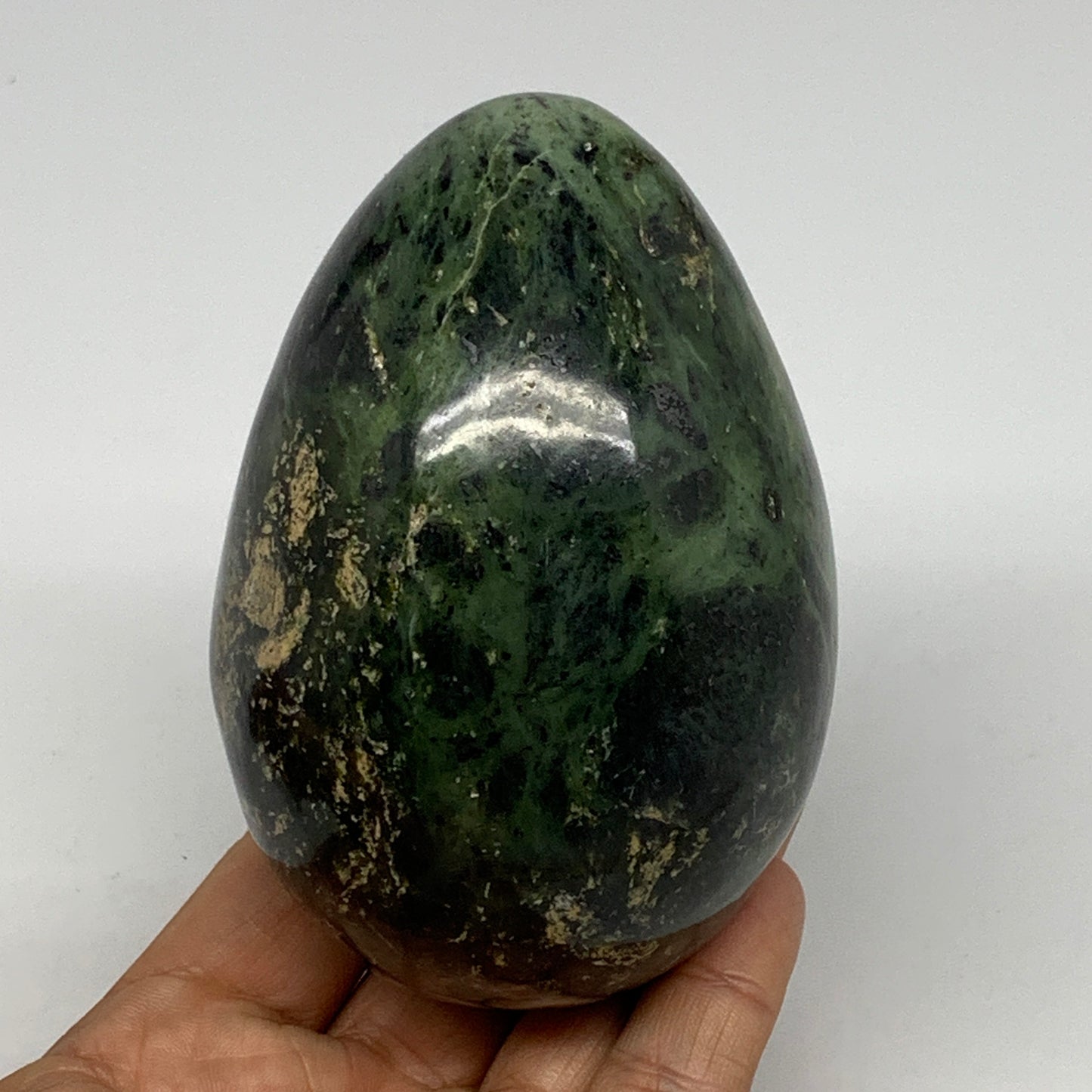 573g, 3.8"x2.7" Natural Green Nephrite Jade Egg Gemstone, @Pakistan, B25366