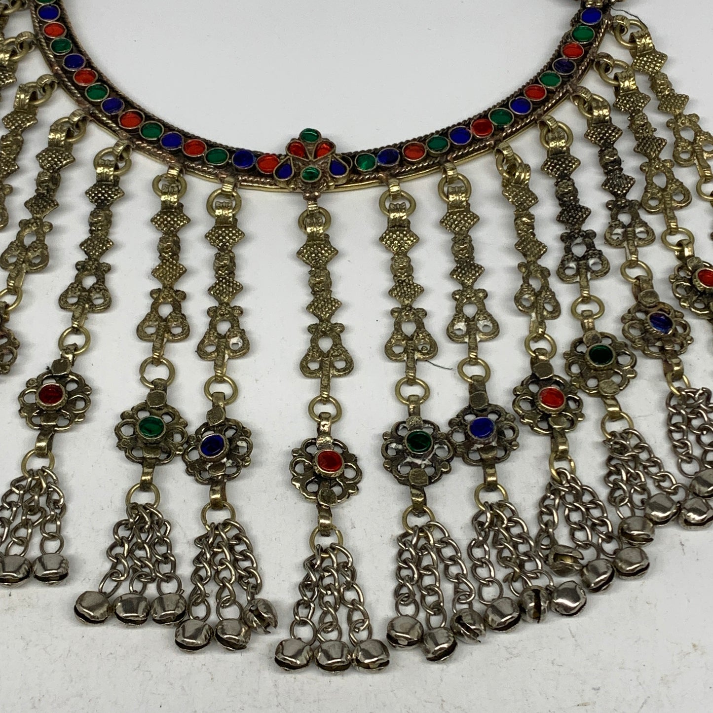 310g, 11"x5.75"Kuchi Turkmen Choker Necklace Multi-Color Tribal Gypsy Beho,B1414