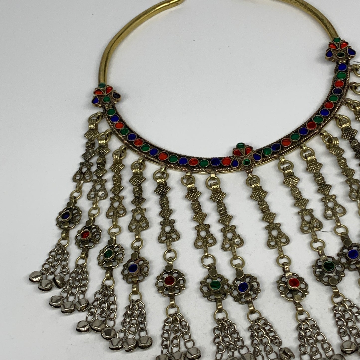 310g, 11"x5.75"Kuchi Turkmen Choker Necklace Multi-Color Tribal Gypsy Beho,B1414