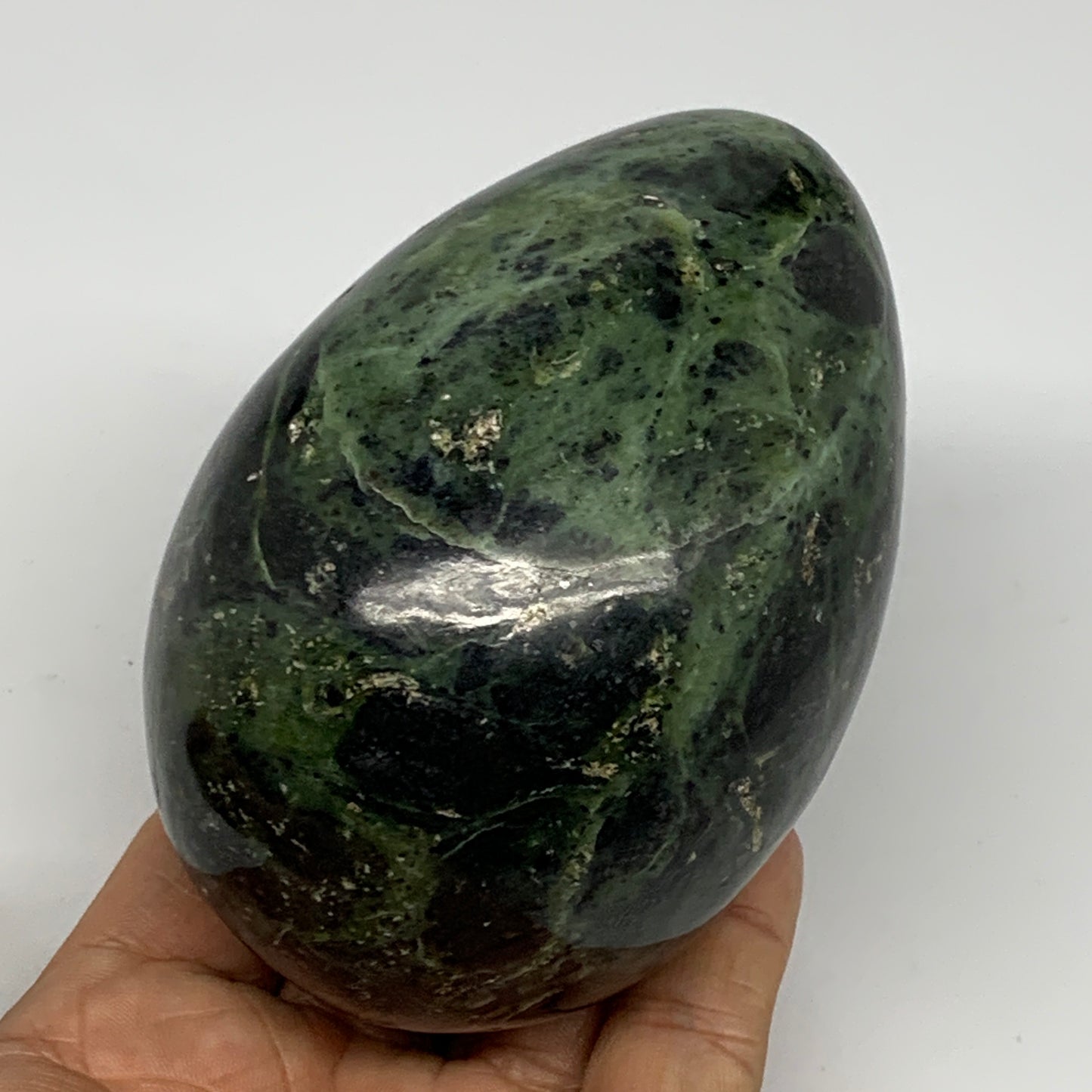 573g, 3.8"x2.7" Natural Green Nephrite Jade Egg Gemstone, @Pakistan, B25366