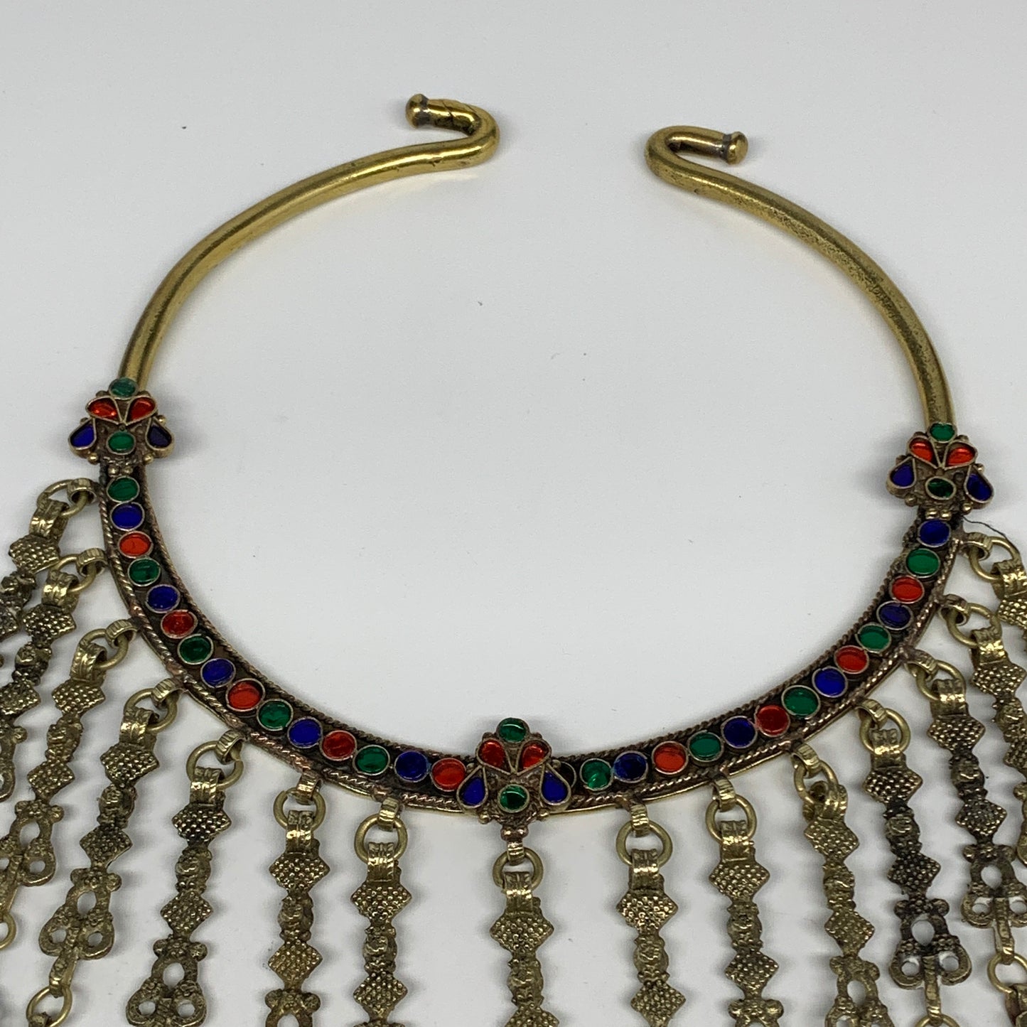 310g, 11"x5.75"Kuchi Turkmen Choker Necklace Multi-Color Tribal Gypsy Beho,B1414