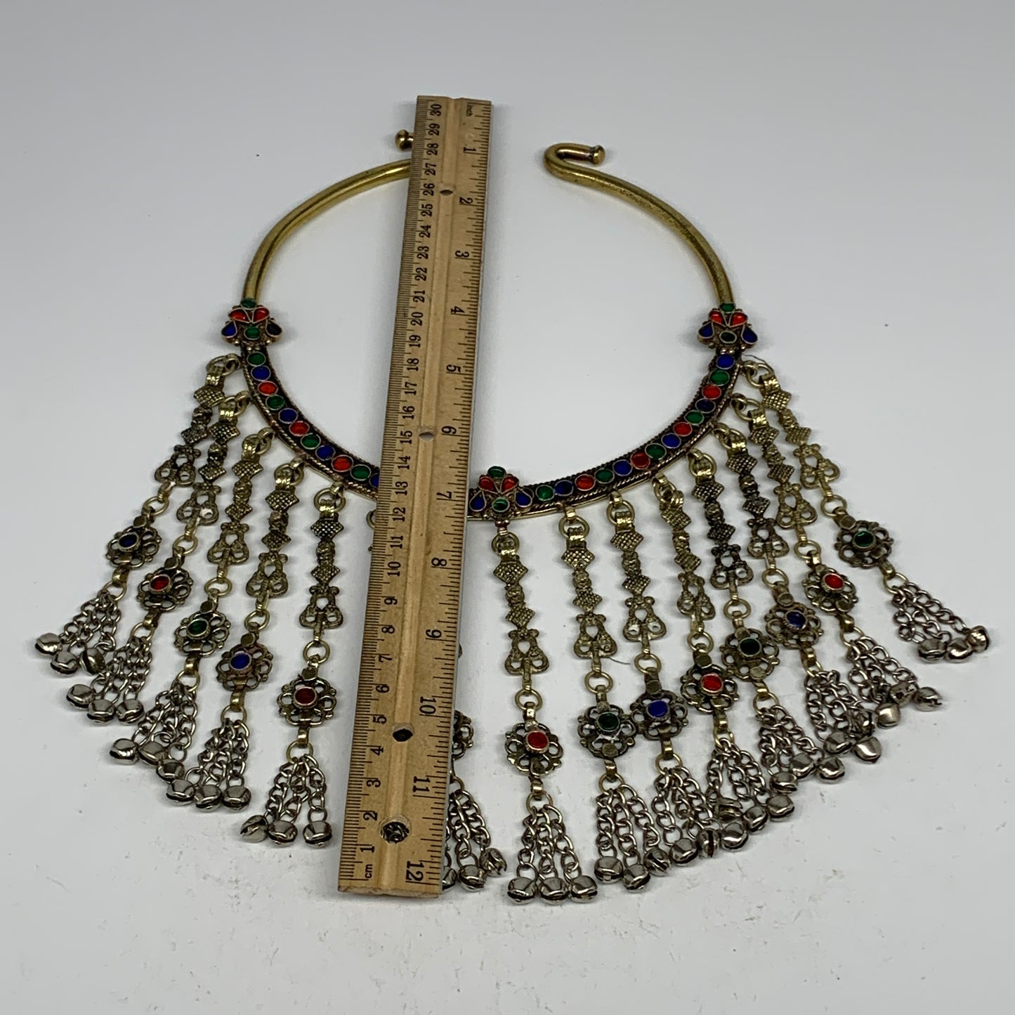 310g, 11"x5.75"Kuchi Turkmen Choker Necklace Multi-Color Tribal Gypsy Beho,B1414