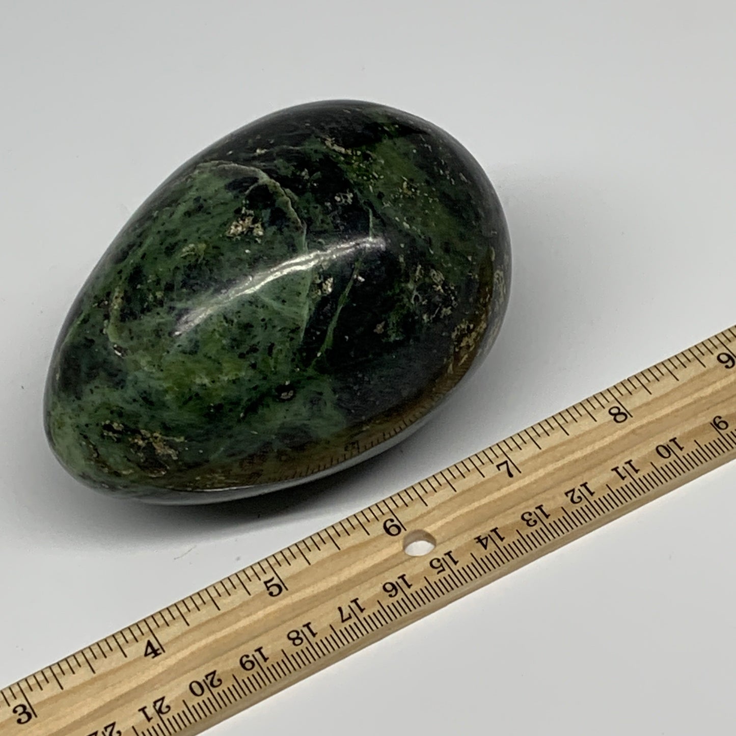 573g, 3.8"x2.7" Natural Green Nephrite Jade Egg Gemstone, @Pakistan, B25366