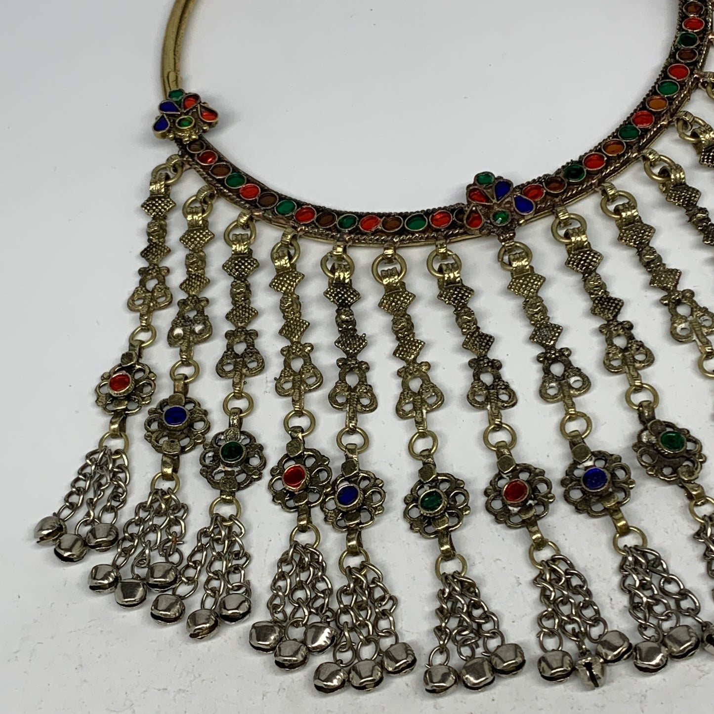 305g, 11"x5.75"Kuchi Turkmen Choker Necklace Multi-Color Tribal Gypsy Beho,B1414
