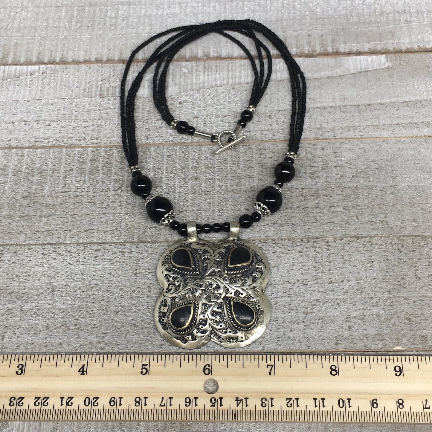 1pc,Turkmen Necklace Pendant Statement Tribal Black Carnlian Beaded,20-21",BN51