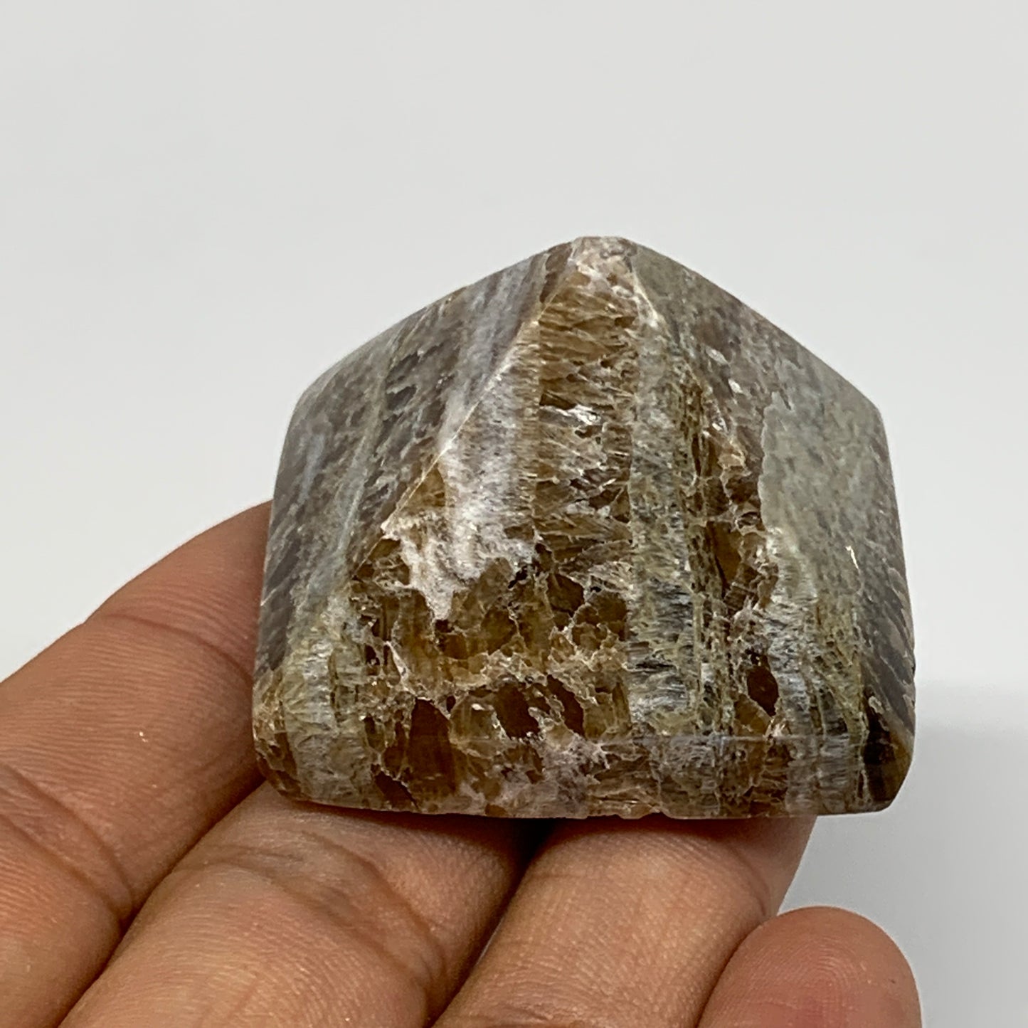 51.1g, 1.1"x1.6"x1.6" Chocolate/Gray Onyx Pyramid Gemstone @Morocco, B18972