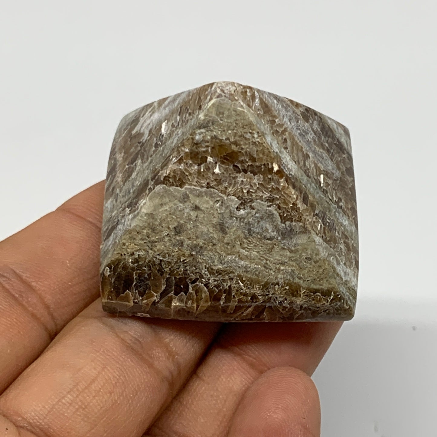 51.1g, 1.1"x1.6"x1.6" Chocolate/Gray Onyx Pyramid Gemstone @Morocco, B18972