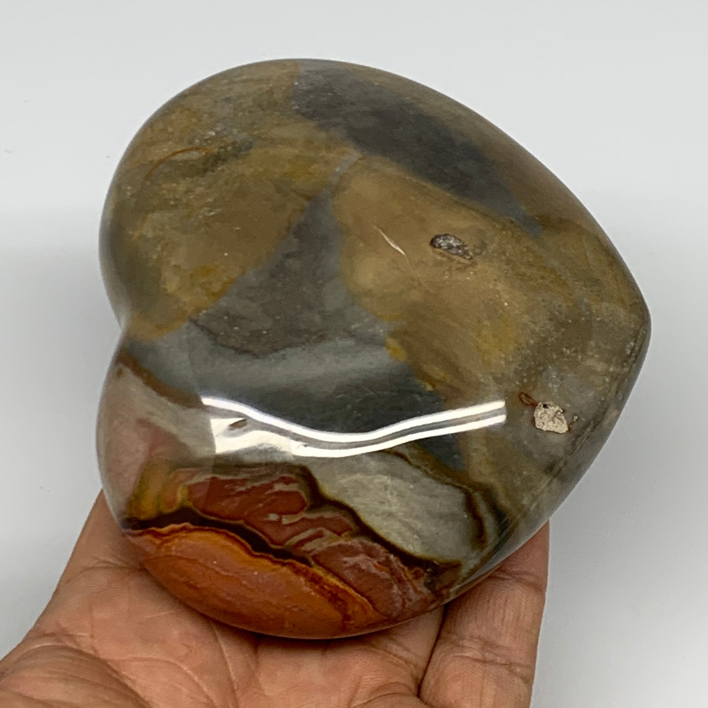 475g, 3.5"x3.8"x1.7" Polychrome Jasper Heart Polished Healing Crystal, B17442