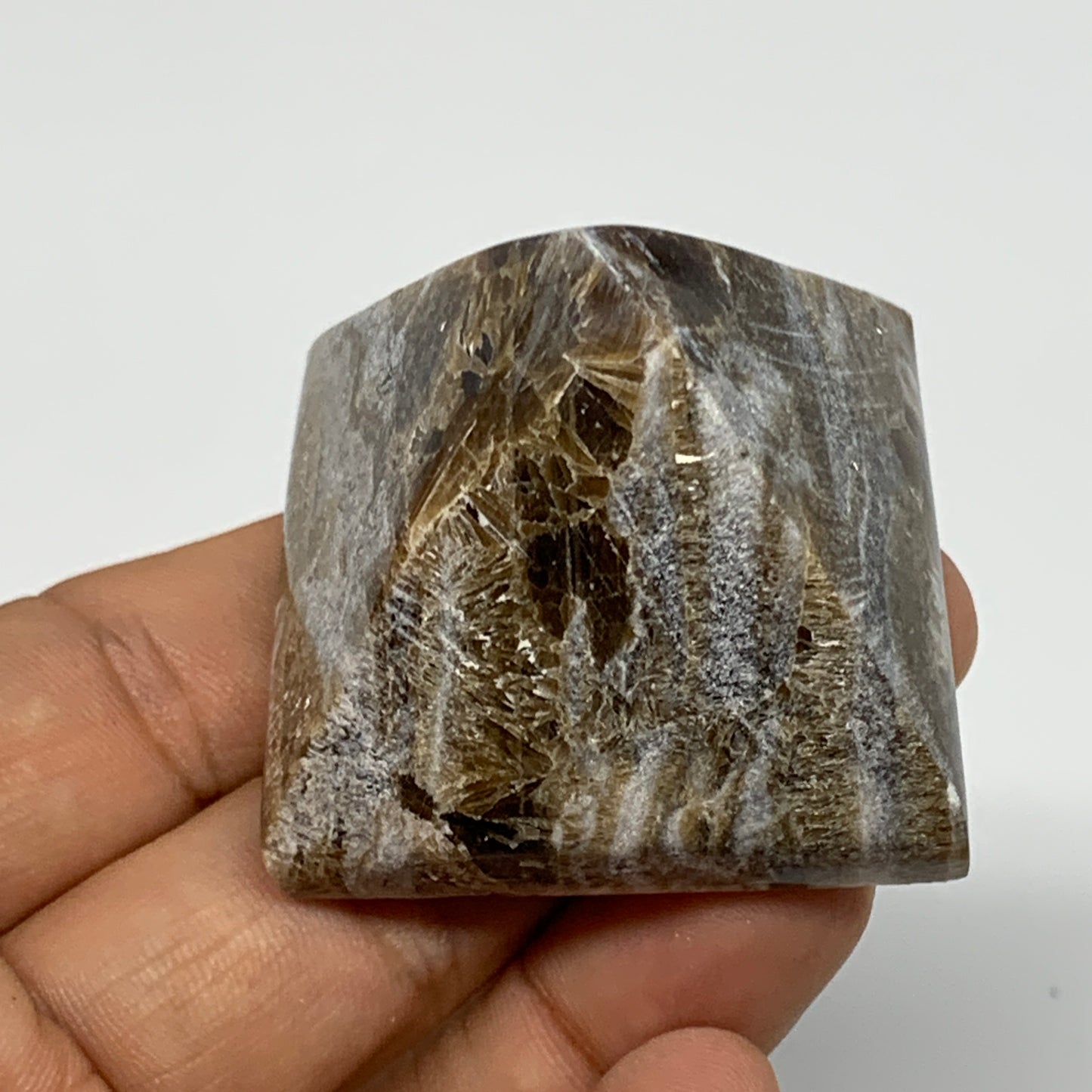 69.5g, 1.4"x1.6"x1.7" Chocolate/Gray Onyx Pyramid Gemstone @Morocco, B18974