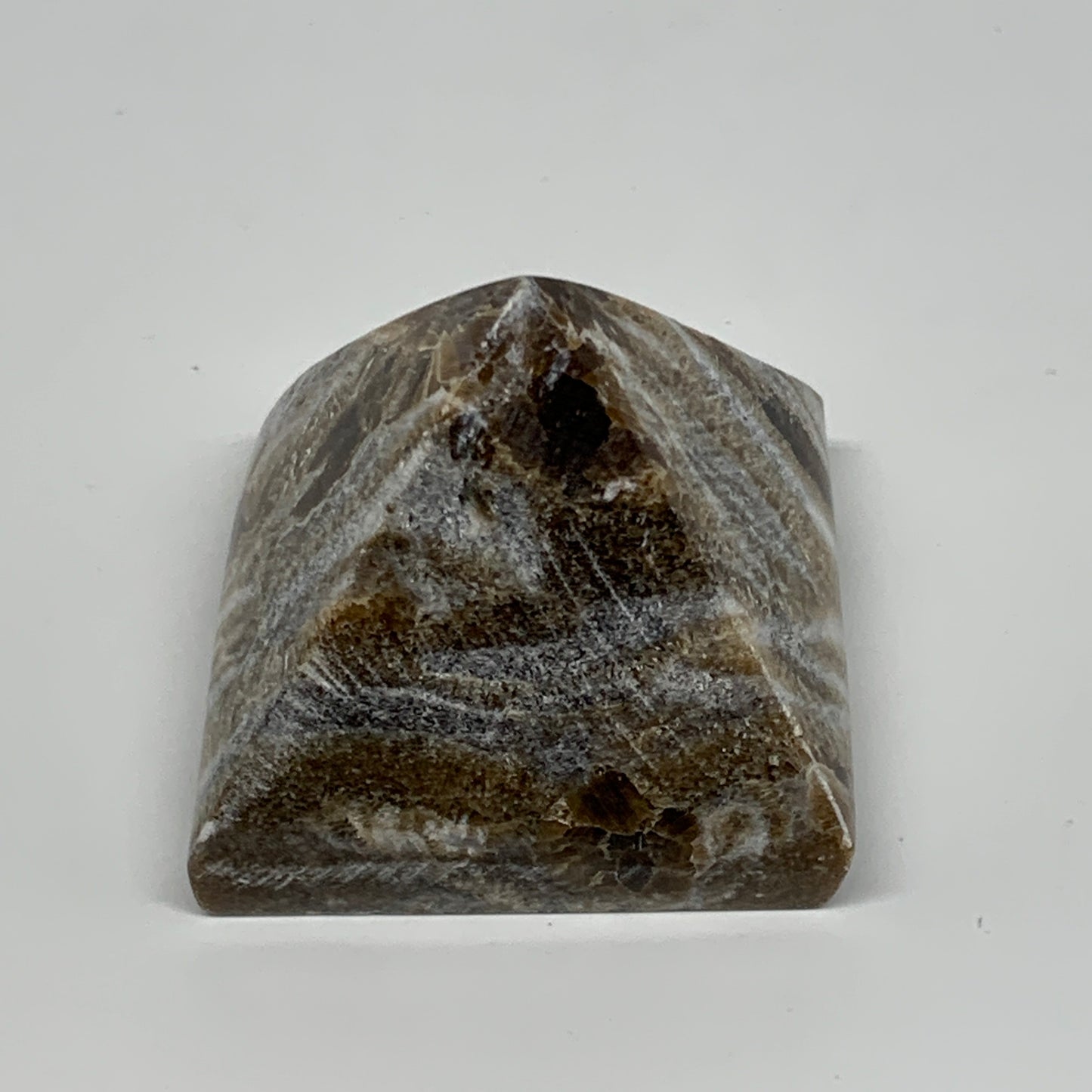 69.5g, 1.4"x1.6"x1.7" Chocolate/Gray Onyx Pyramid Gemstone @Morocco, B18974