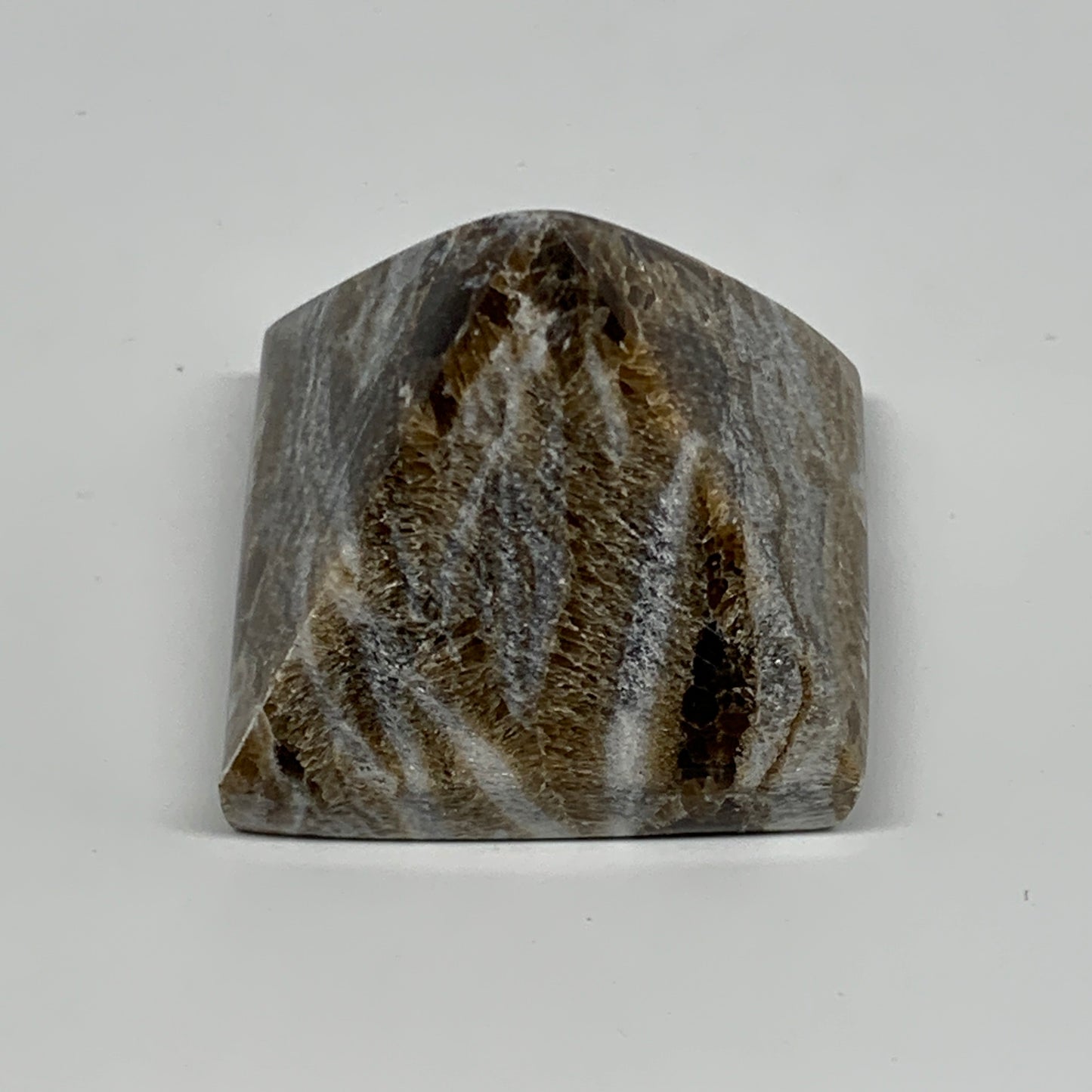 69.5g, 1.4"x1.6"x1.7" Chocolate/Gray Onyx Pyramid Gemstone @Morocco, B18974